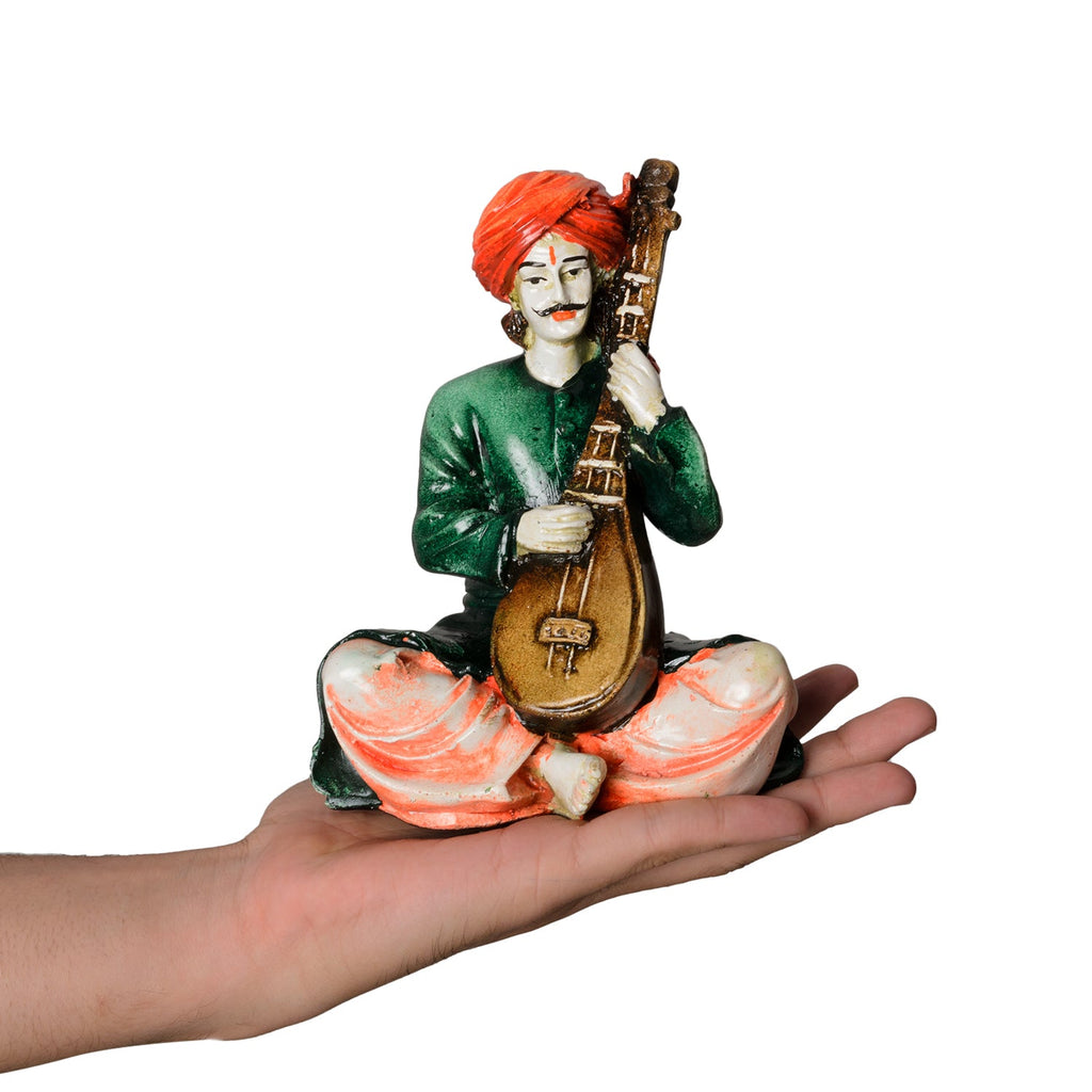 Polyresin Rajasthani Men playing Sitar Musical Instrument Handcrafted Decorative Showpiece Kafalo