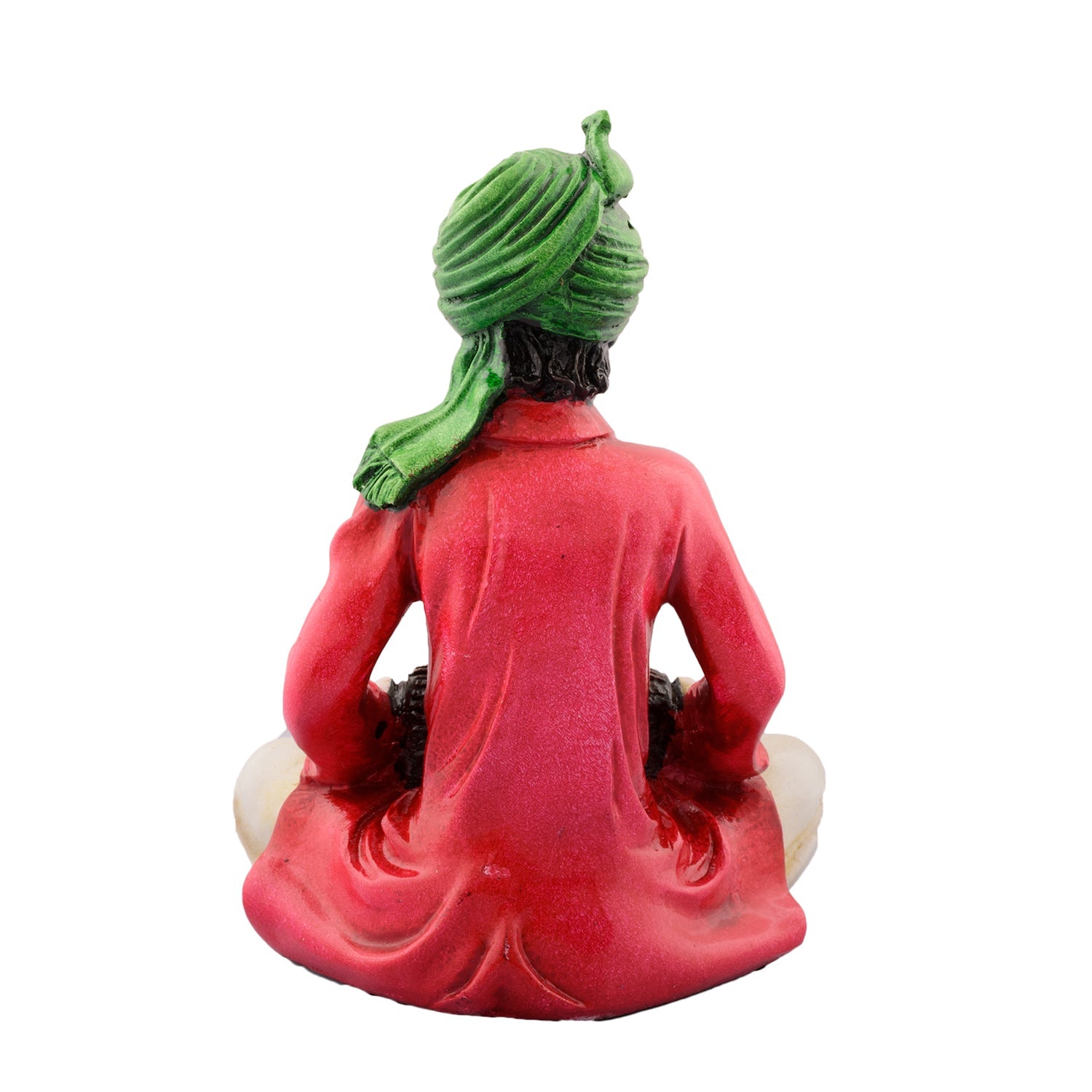 Polyresin Rajasthani Men Playing Dholak Handcrafted Decorative Showpiece (Pink and Green) Kafalo
