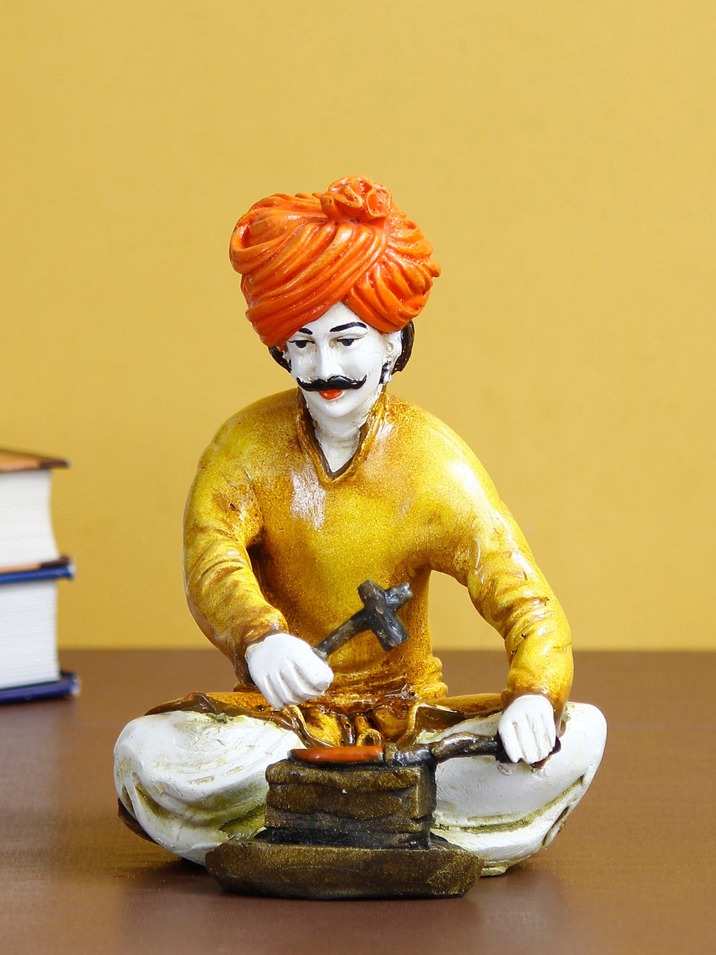 7.5 Inch Rajasthani Men Working with Hammer Handcrafted Decorative Polyresin Showpiece Kafalo