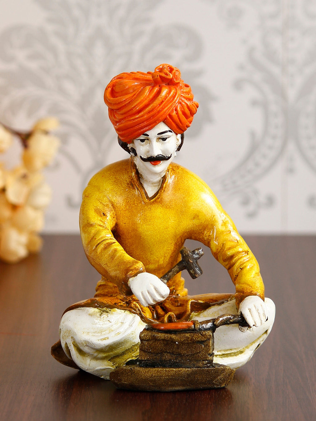 7.5 Inch Rajasthani Men Working with Hammer Handcrafted Decorative Polyresin Showpiece Kafalo