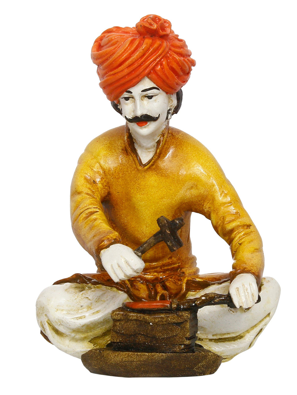 7.5 Inch Rajasthani Men Working with Hammer Handcrafted Decorative Polyresin Showpiece Kafalo
