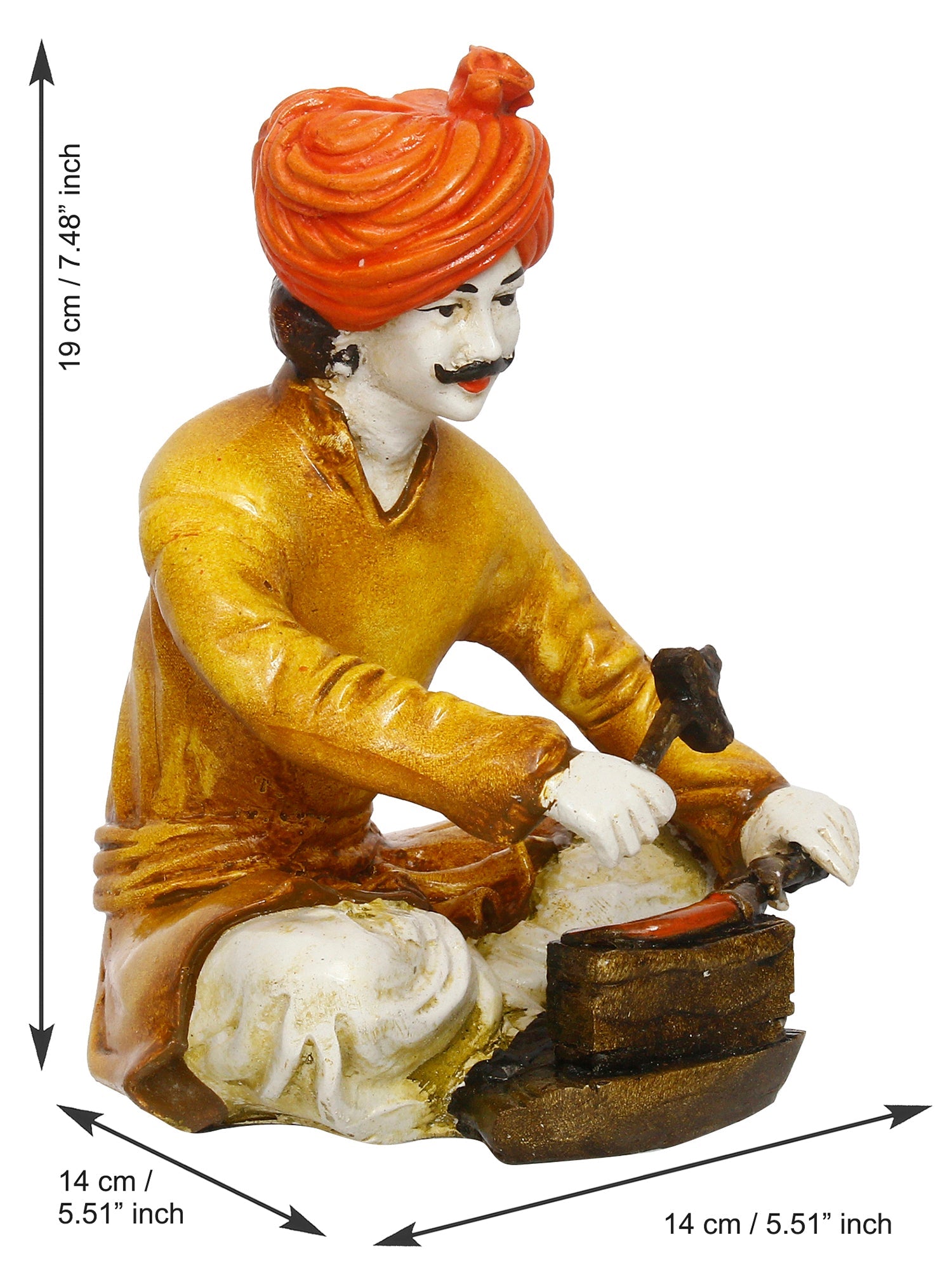 7.5 Inch Rajasthani Men Working with Hammer Handcrafted Decorative Polyresin Showpiece Kafalo