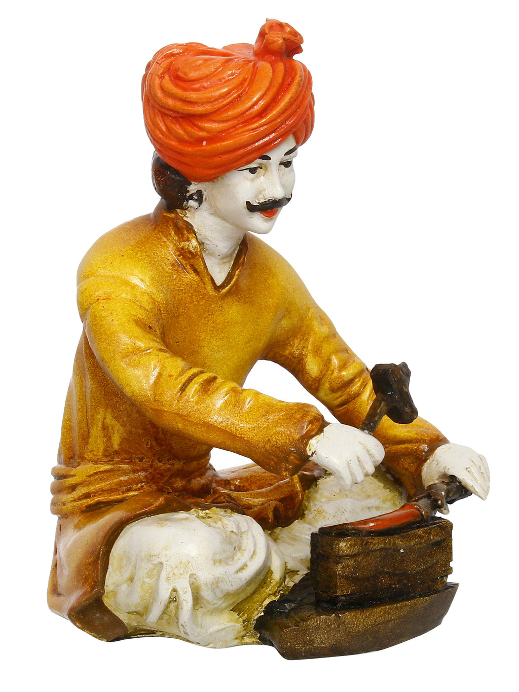 7.5 Inch Rajasthani Men Working with Hammer Handcrafted Decorative Polyresin Showpiece Kafalo