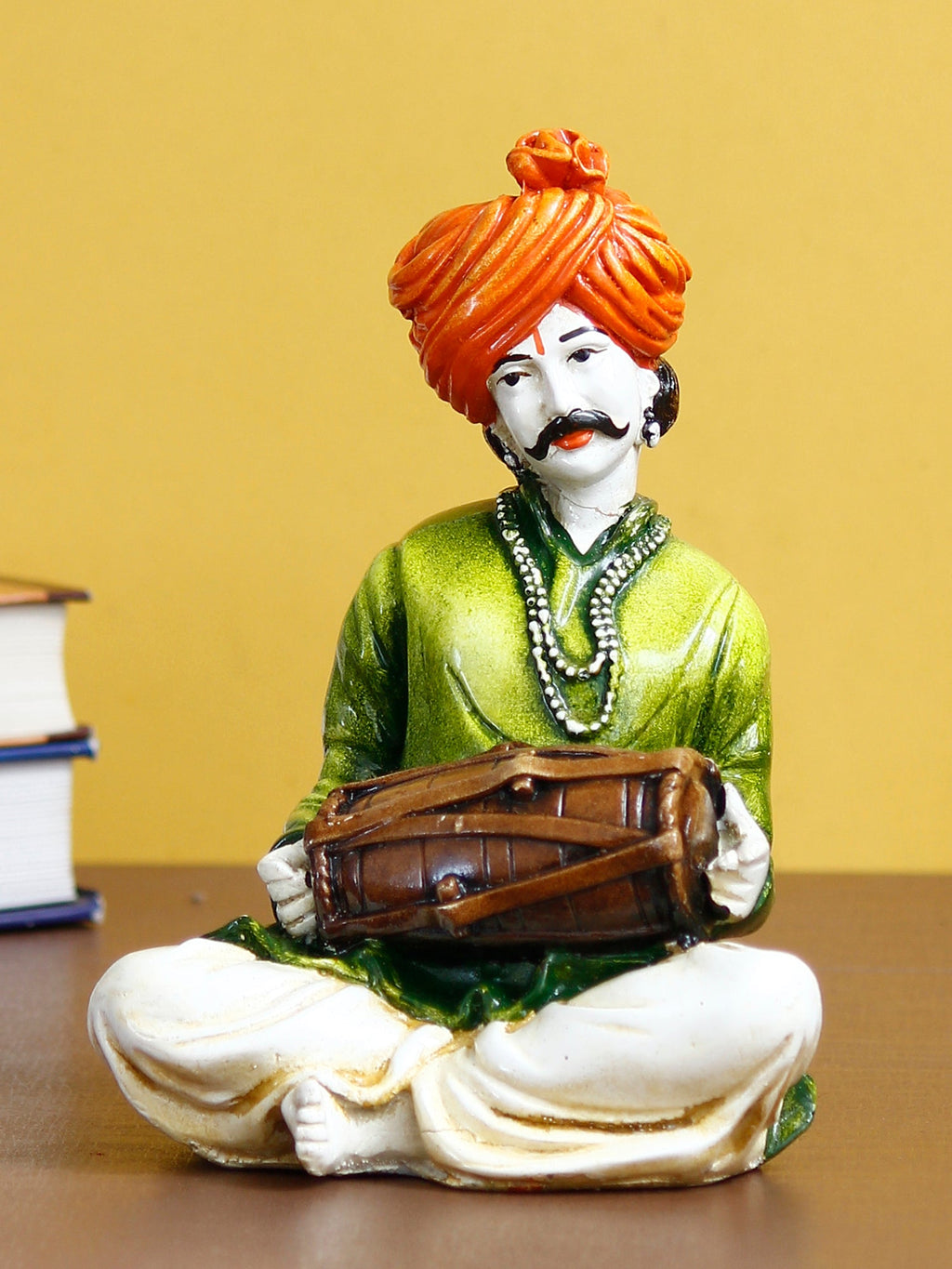 Polyresin Rajasthani Musician Men Statue Playing Dholak Human Figurines Home Decor Showpiece Kafalo