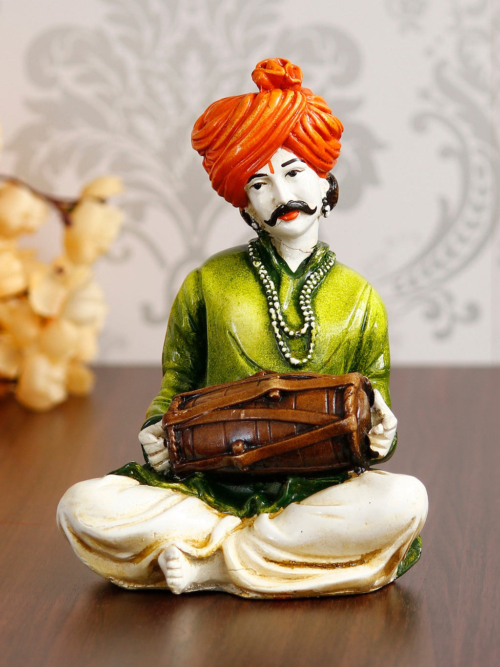 Polyresin Rajasthani Musician Men Statue Playing Dholak Human Figurines Home Decor Showpiece Kafalo