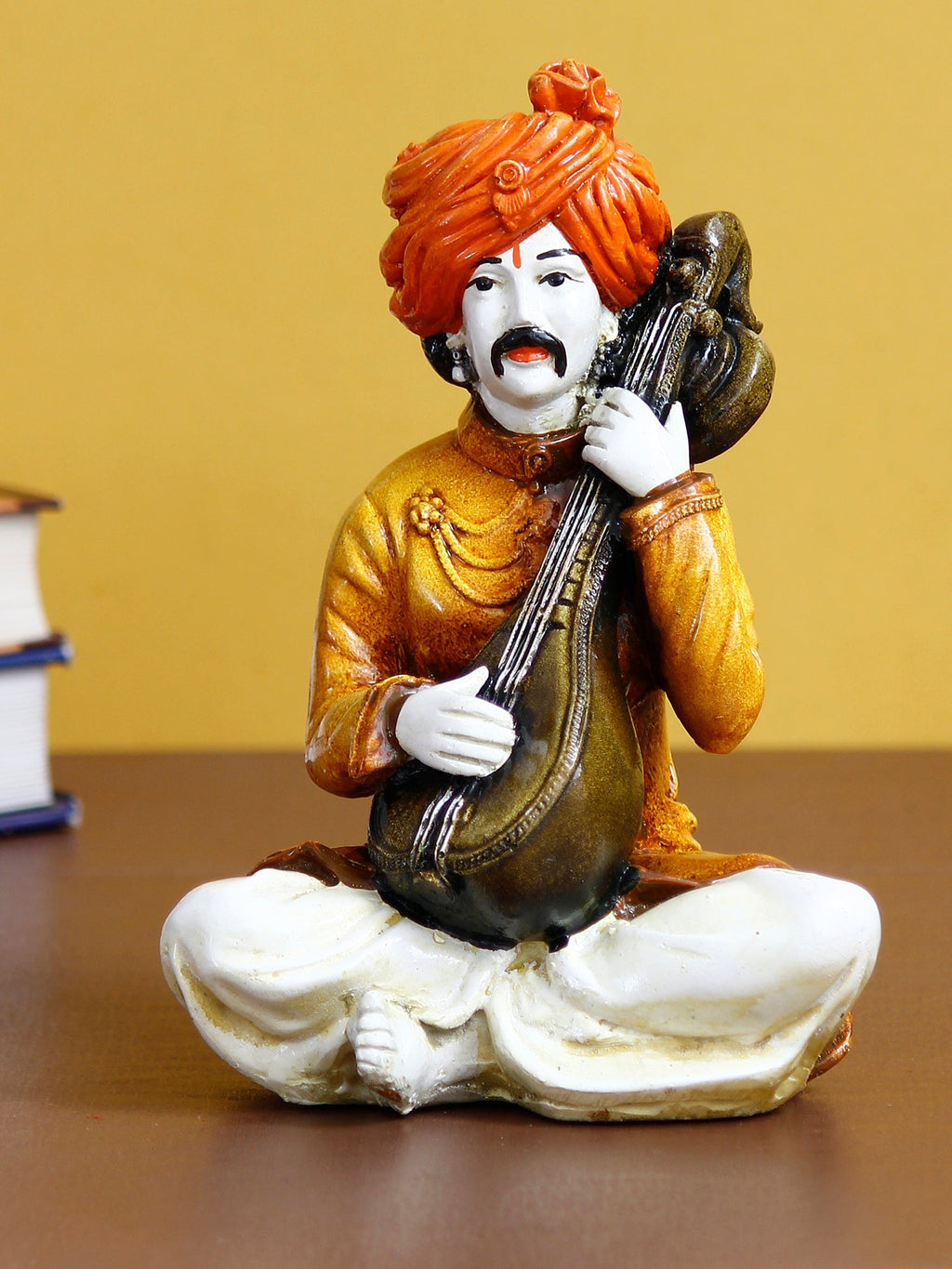 Polyresin Rajasthani Musician Men Statue Playing Sitar Human Figurines Home Decor Showpiece Kafalo