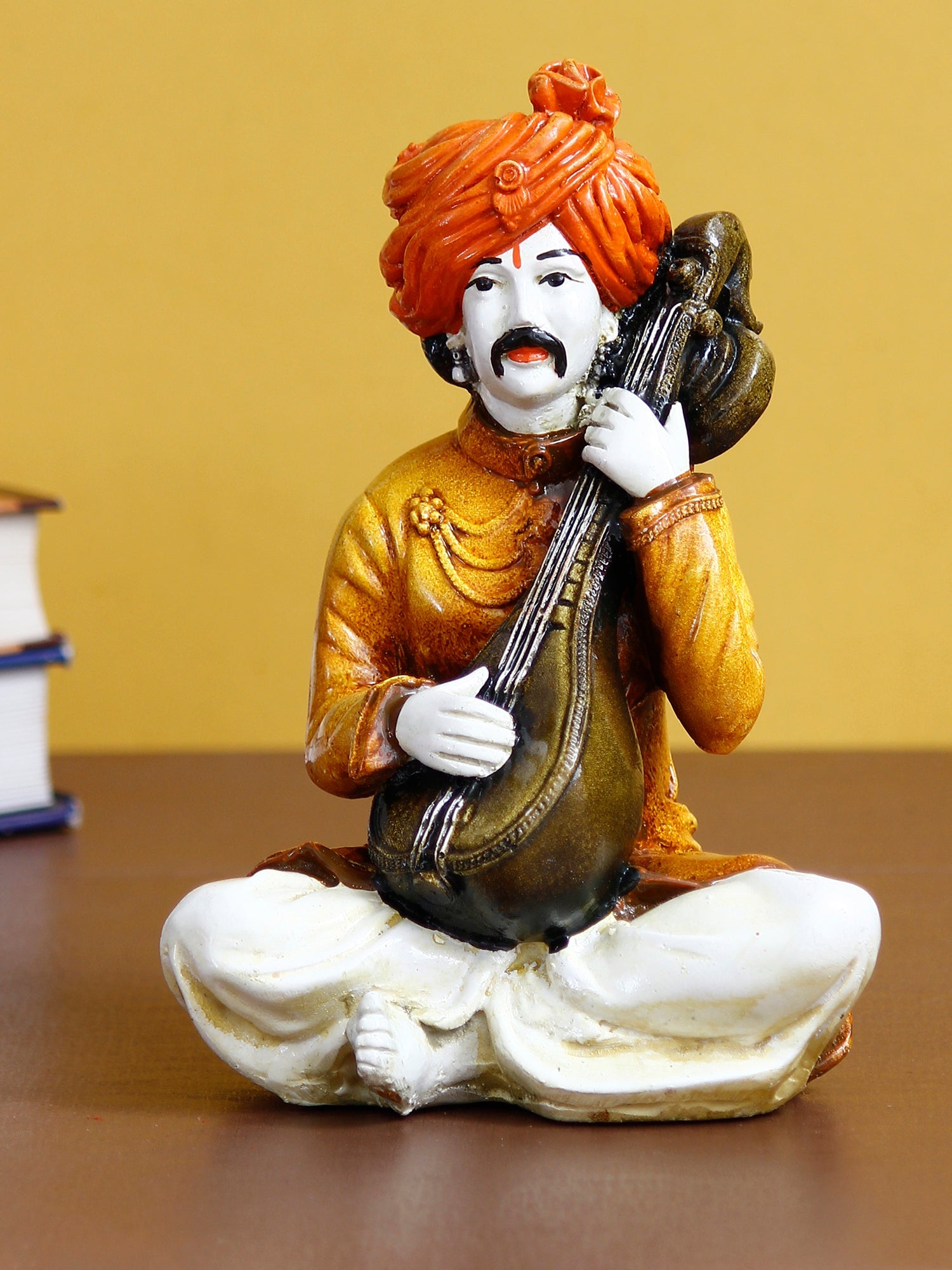 Polyresin Rajasthani Musician Men Statue Playing Sitar Human Figurines Home Decor Showpiece Kafalo