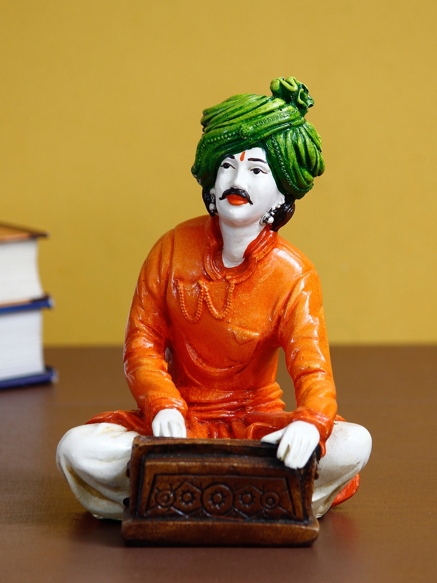 7.5 Inch Rajasthani Men Musician Playing Harmonium Handcrafted Decorative Polyresin Showpiece Kafalo