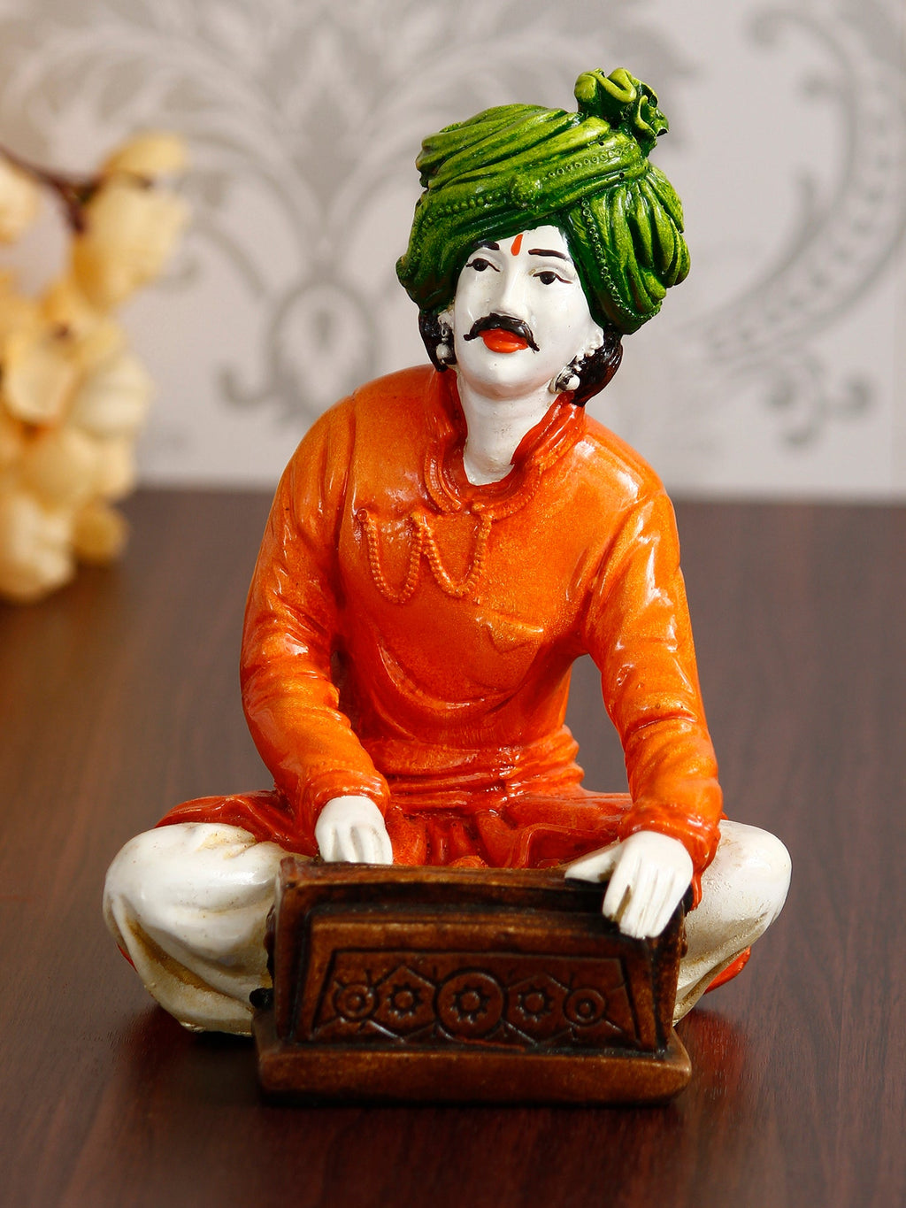 7.5 Inch Rajasthani Men Musician Playing Harmonium Handcrafted Decorative Polyresin Showpiece Kafalo