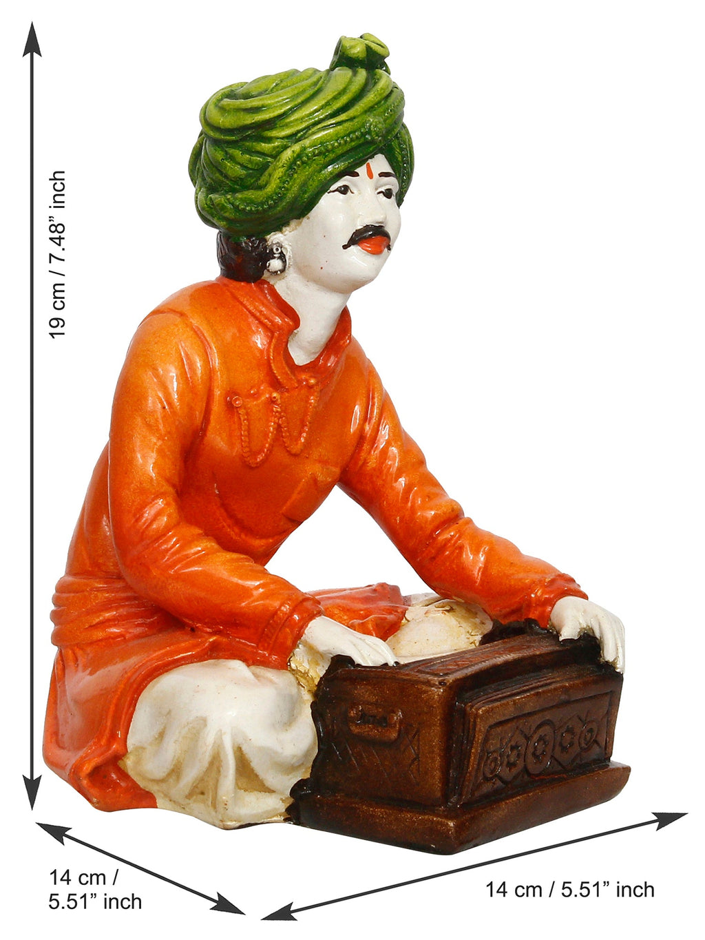 7.5 Inch Rajasthani Men Musician Playing Harmonium Handcrafted Decorative Polyresin Showpiece Kafalo