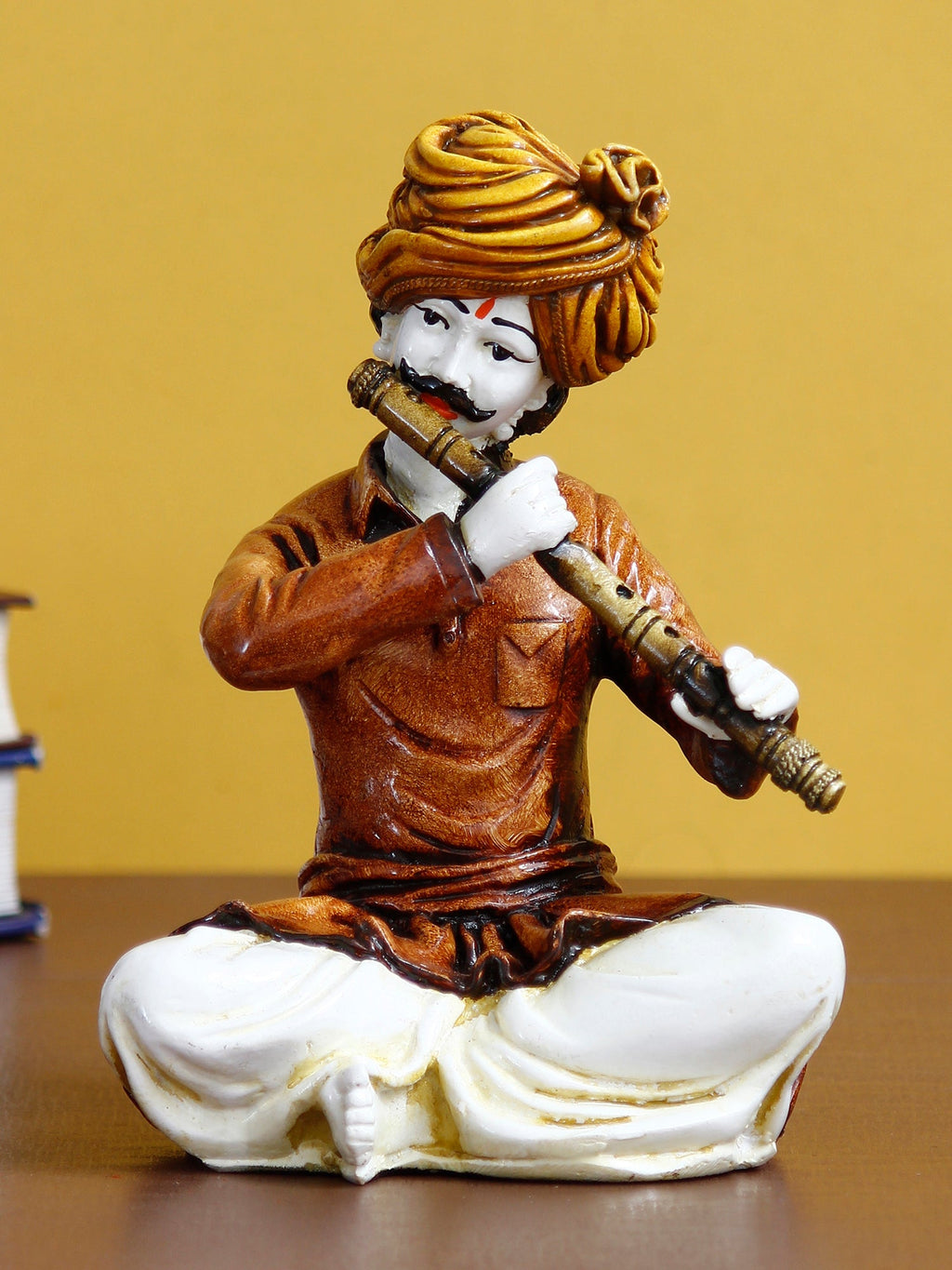 Polyresin Rajasthani Musician Men Statue Playing Flute Human Figurines Home Decor Showpiece Kafalo