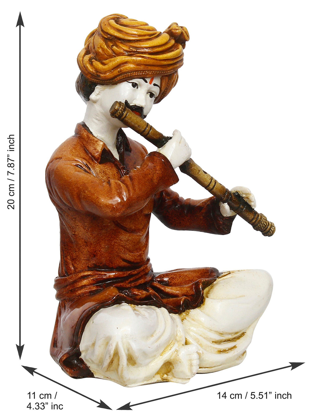 Polyresin Rajasthani Musician Men Statue Playing Flute Human Figurines Home Decor Showpiece Kafalo