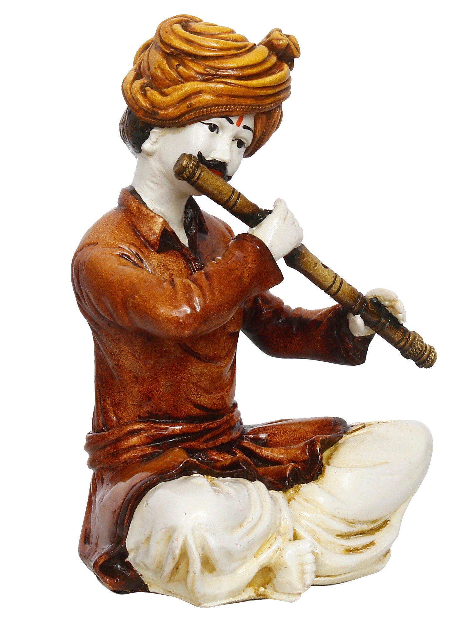 Polyresin Rajasthani Musician Men Statue Playing Flute Human Figurines Home Decor Showpiece Kafalo