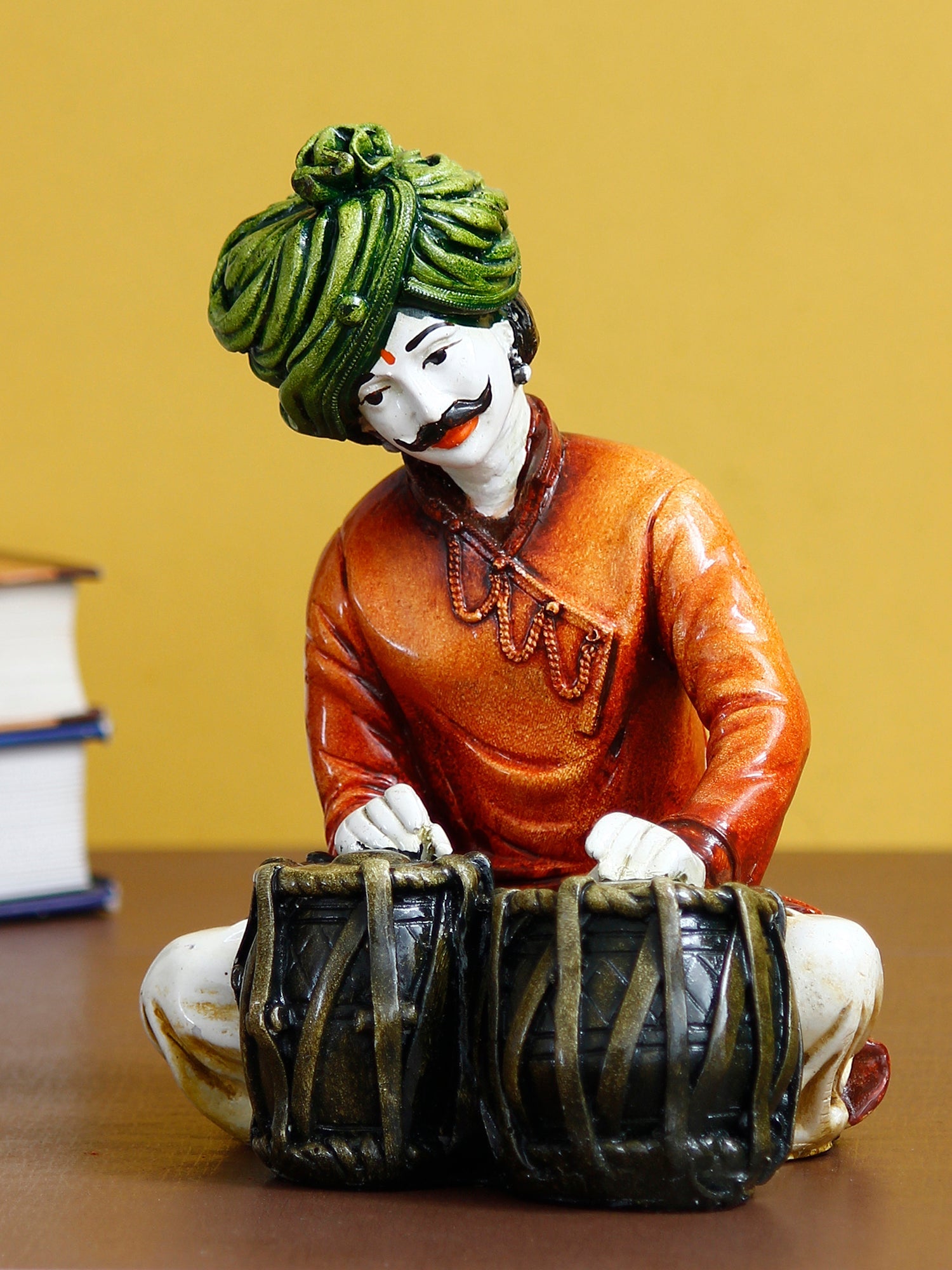 Polyresin Rajasthani Musician Men Statue Playing Tabla Human Figurines Home Decor Showpiece Kafalo