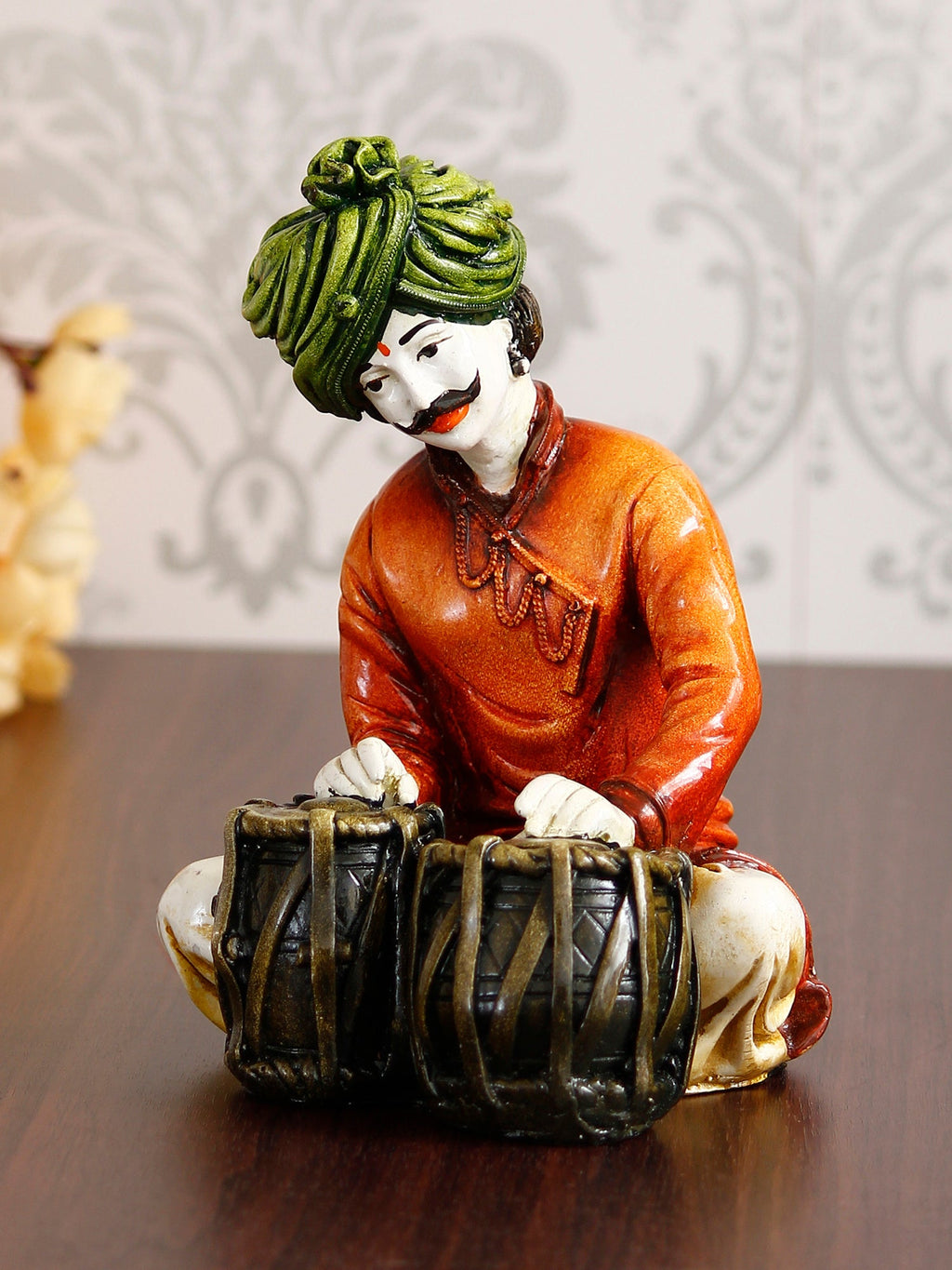 Polyresin Rajasthani Musician Men Statue Playing Tabla Human Figurines Home Decor Showpiece Kafalo