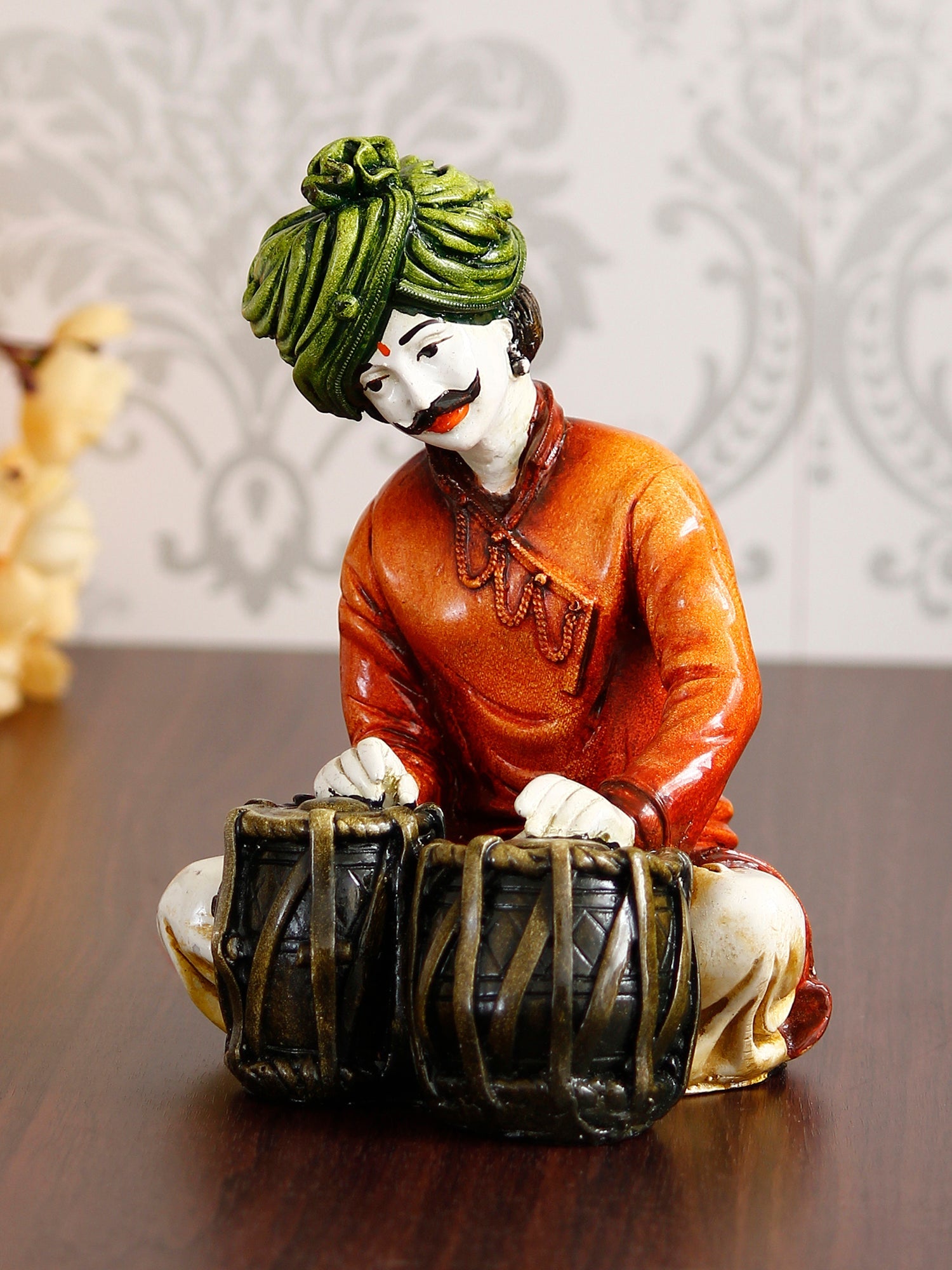 Polyresin Rajasthani Musician Men Statue Playing Tabla Human Figurines Home Decor Showpiece Kafalo