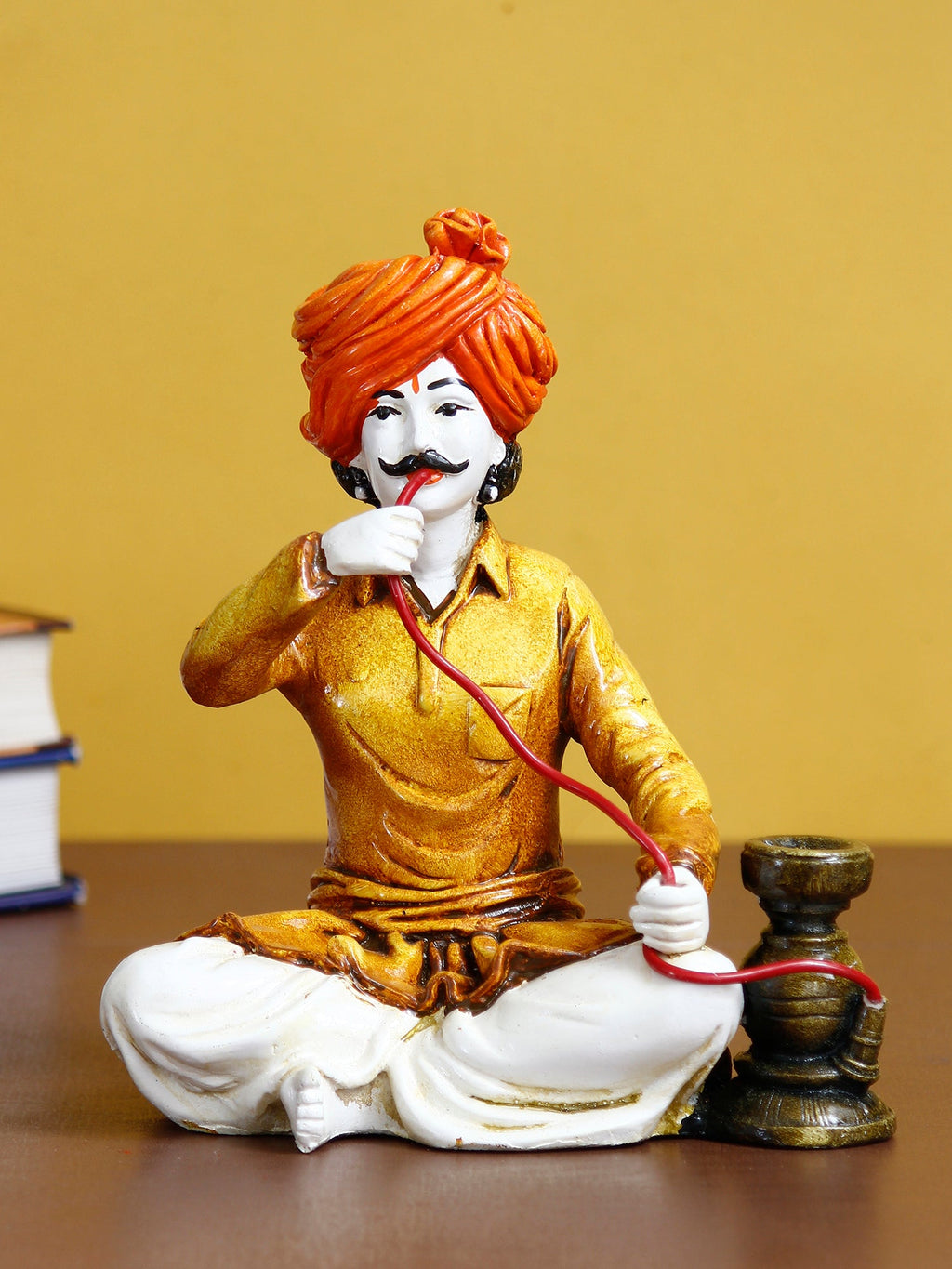 Polyresin Rajasthani Men Statue Using Hookah Decorative Human Figurines Decorative Showpiece Kafalo