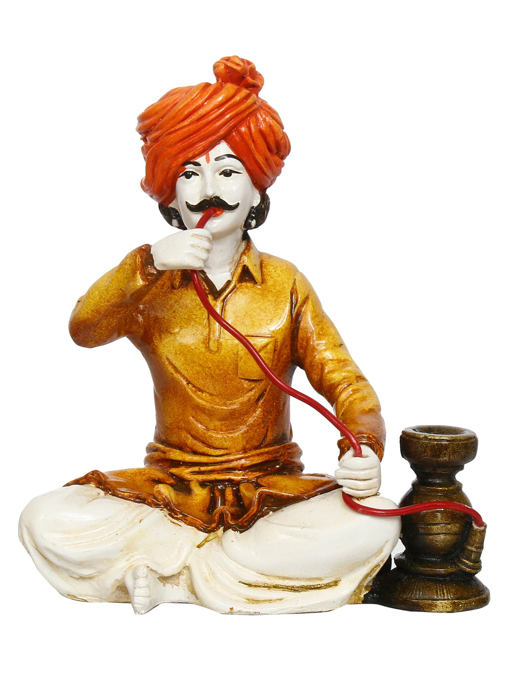 Polyresin Rajasthani Men Statue Using Hookah Decorative Human Figurines Decorative Showpiece Kafalo