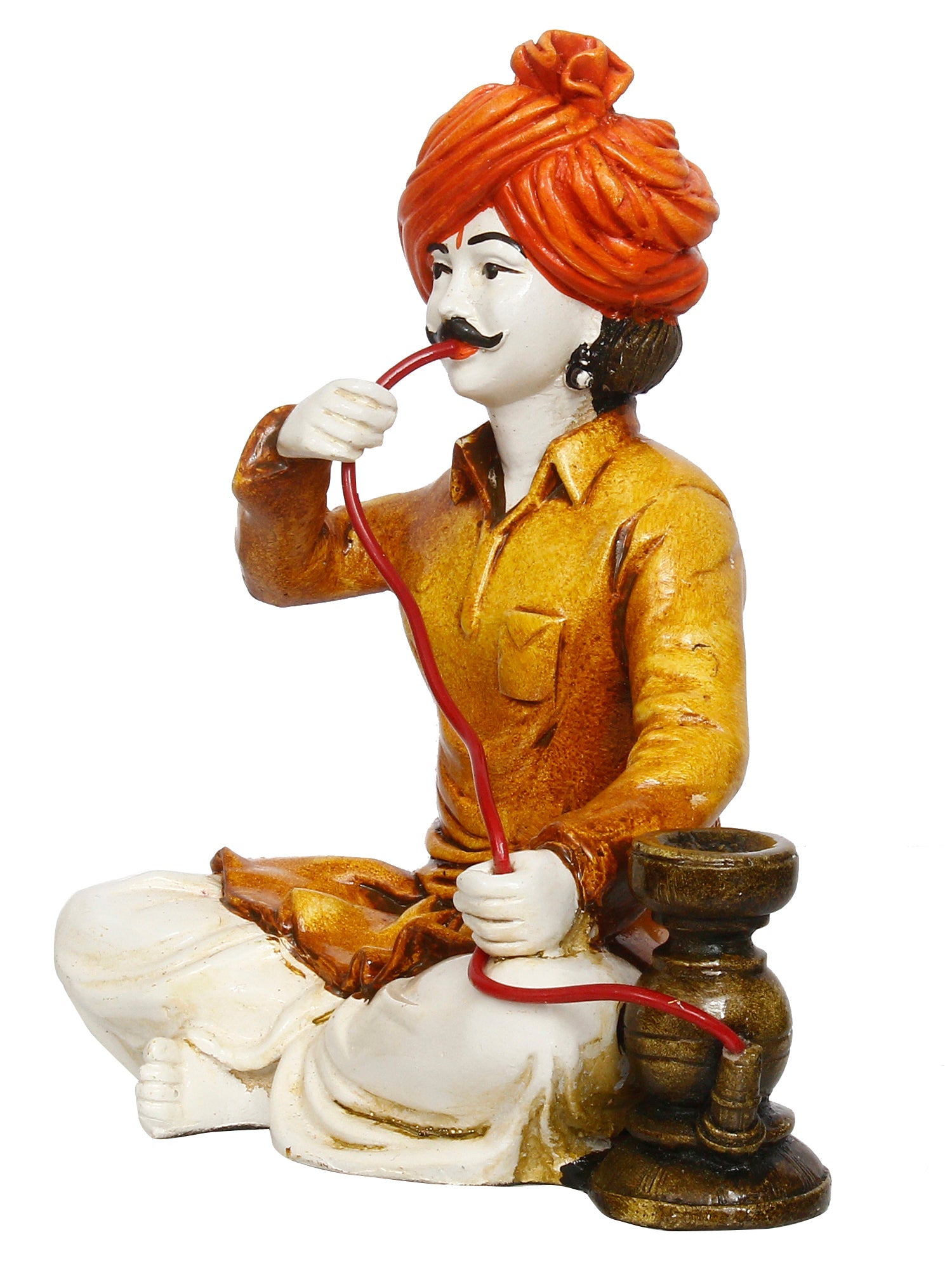 Polyresin Rajasthani Men Statue Using Hookah Decorative Human Figurines Decorative Showpiece Kafalo