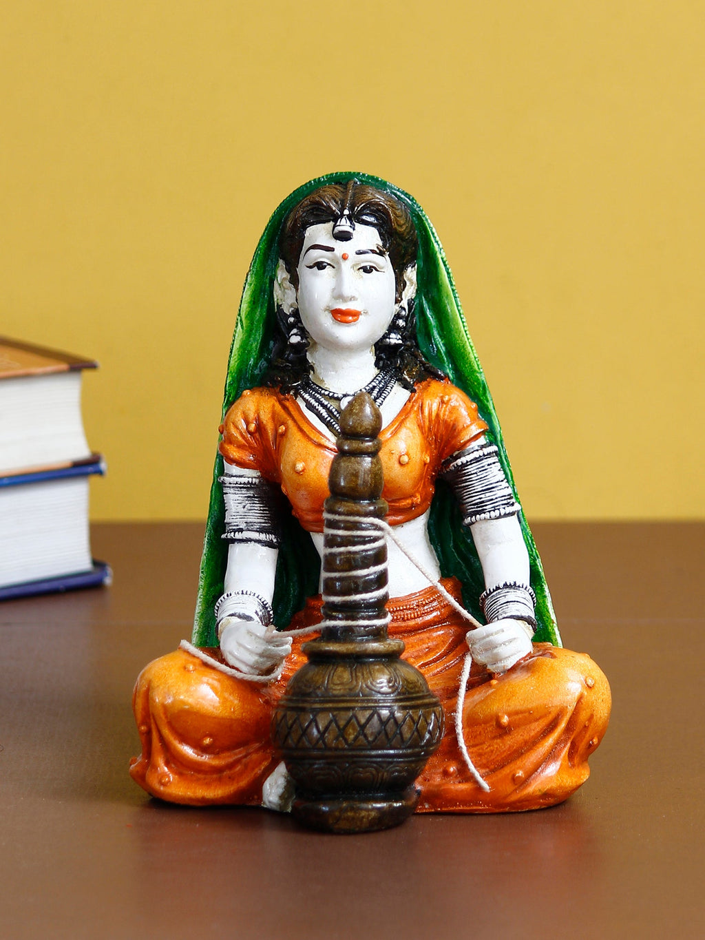 Polyresin Rajasthani Women Preparing Makkhan Statue Human Figurine Decorative Showpiece Kafalo
