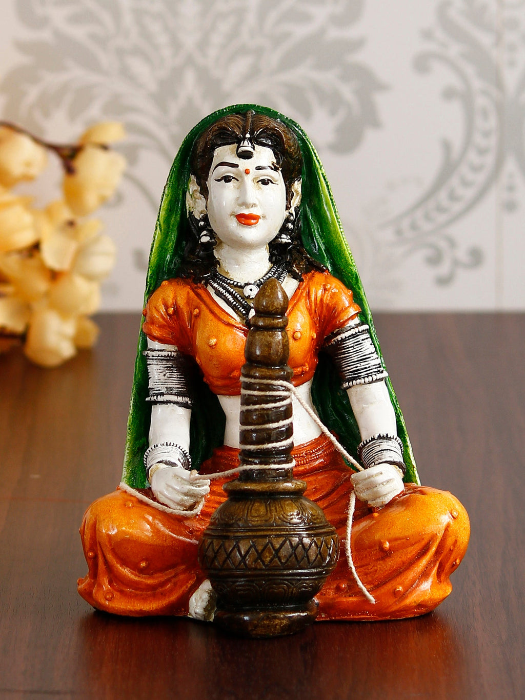 Polyresin Rajasthani Women Preparing Makkhan Statue Human Figurine Decorative Showpiece Kafalo