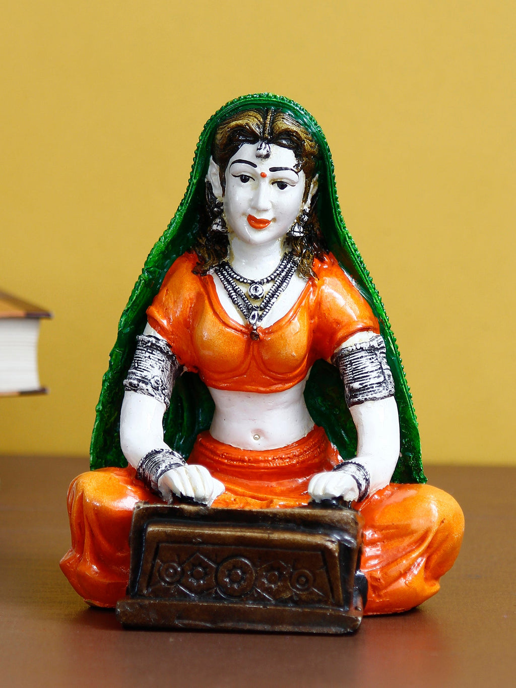 Polyresin Rajasthani Women Playing Harmonium Statue Human Figurine Decorative Showpiece Kafalo