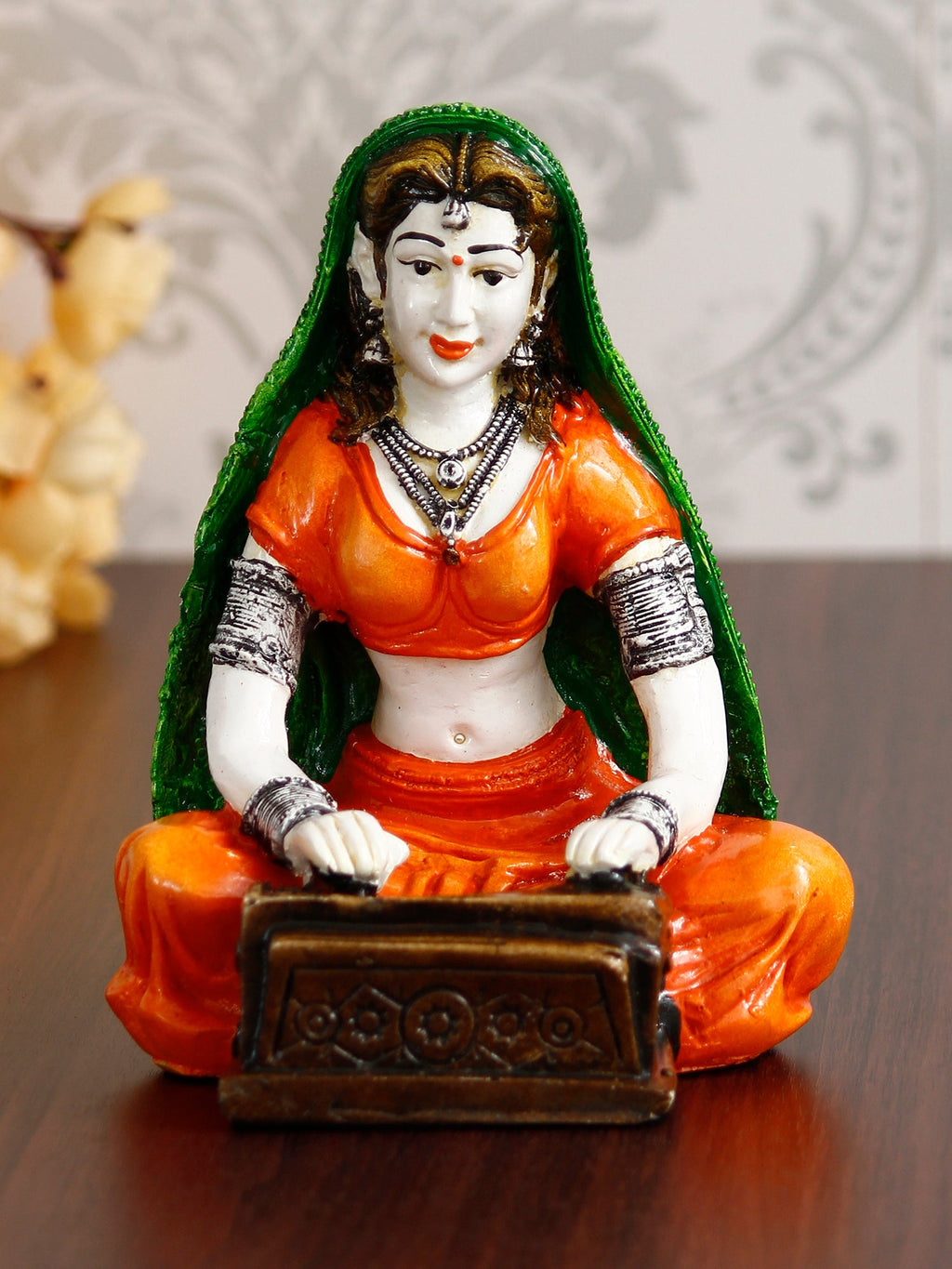 Polyresin Rajasthani Women Playing Harmonium Statue Human Figurine Decorative Showpiece Kafalo