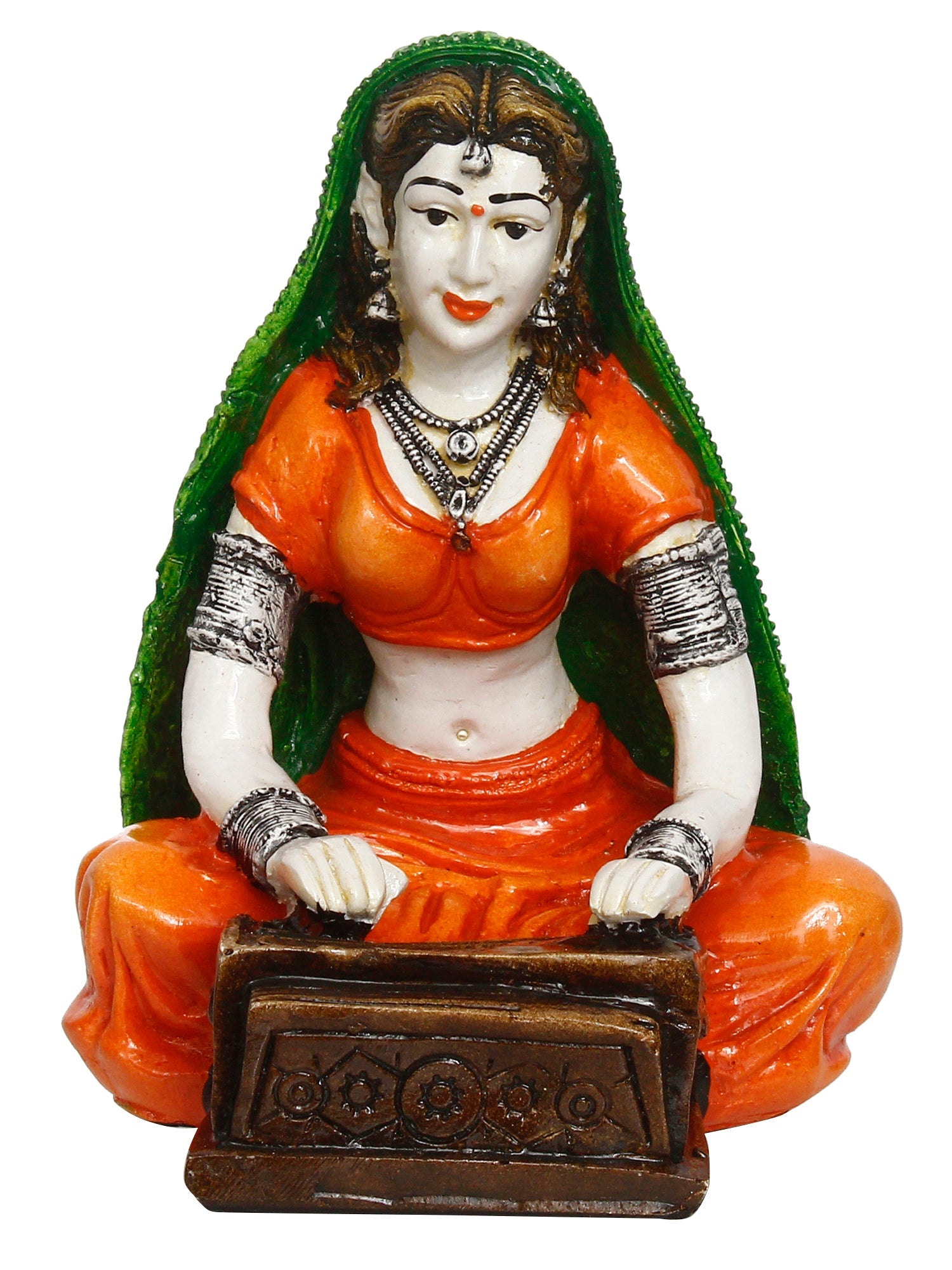 Polyresin Rajasthani Women Playing Harmonium Statue Human Figurine Decorative Showpiece Kafalo