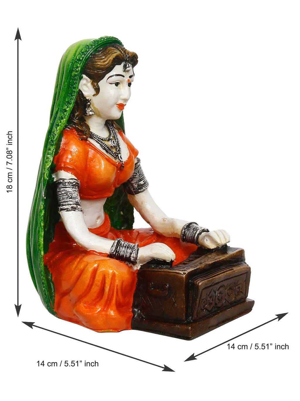 Polyresin Rajasthani Women Playing Harmonium Statue Human Figurine Decorative Showpiece Kafalo