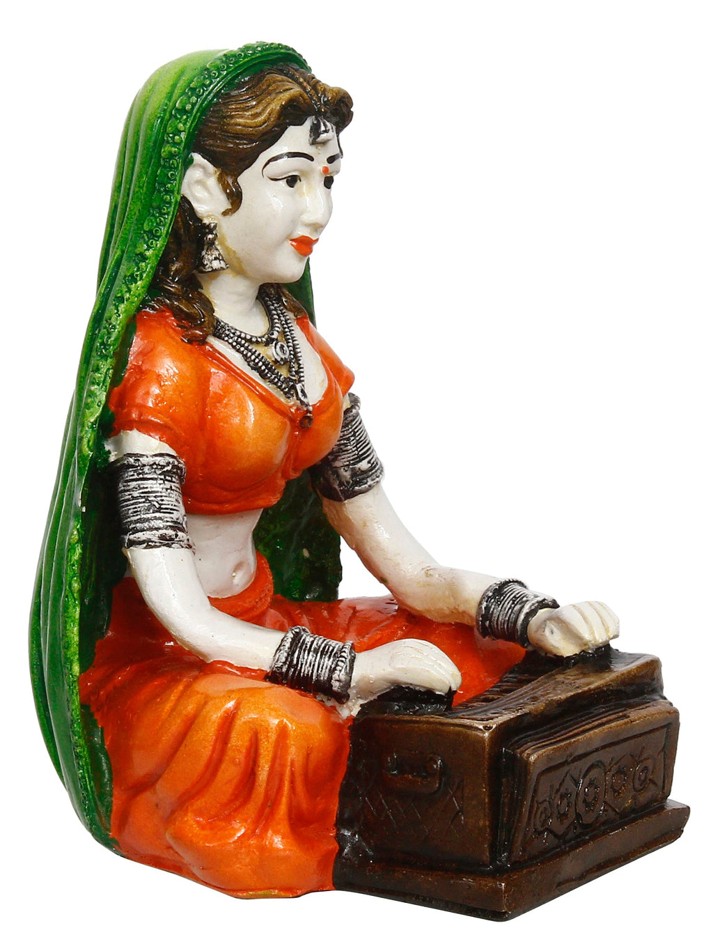 Polyresin Rajasthani Women Playing Harmonium Statue Human Figurine Decorative Showpiece Kafalo
