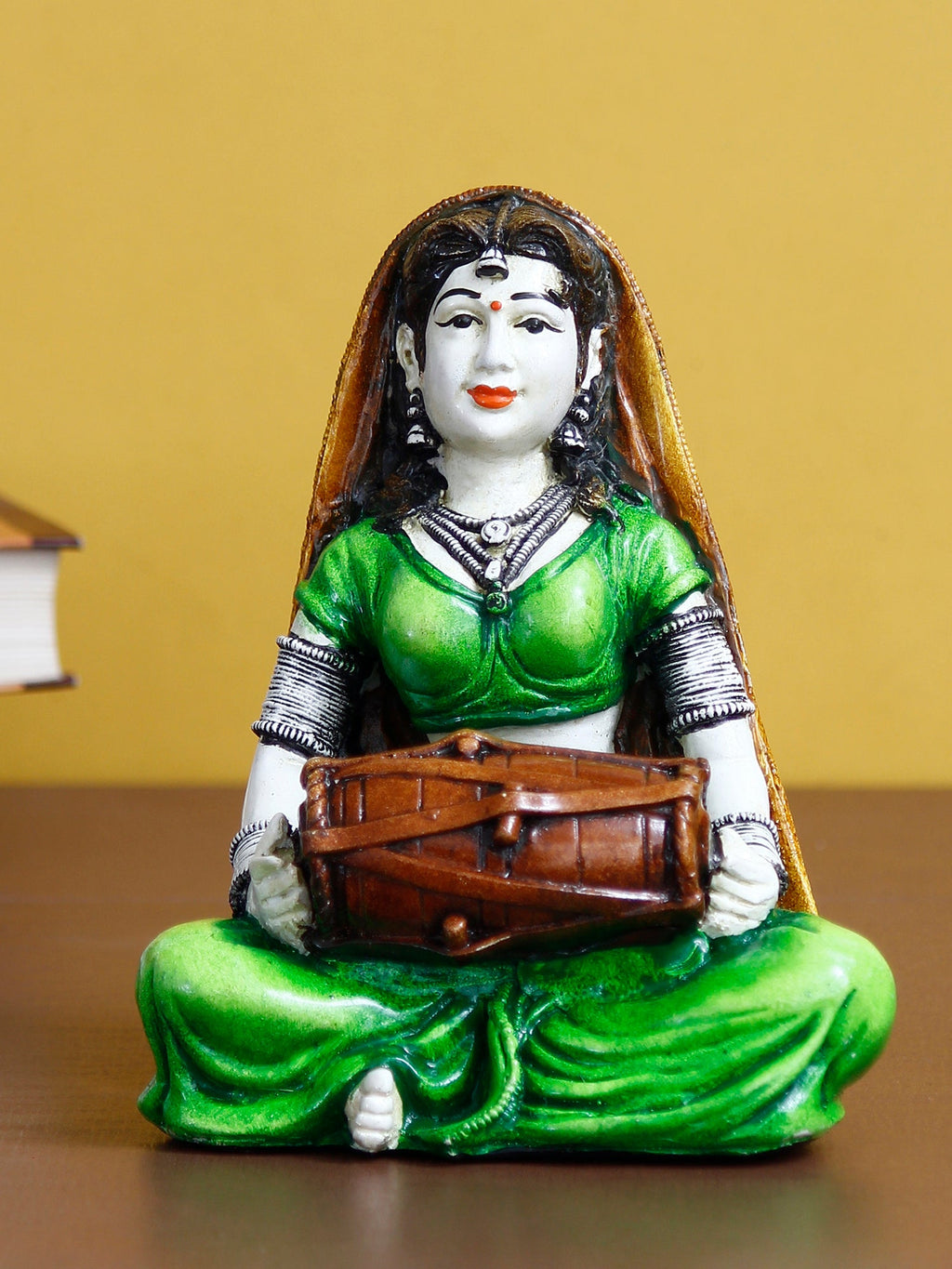 Rajasthani Lady Playing Dholak Handcrafted Decorative Polyresin Showpiece Kafalo