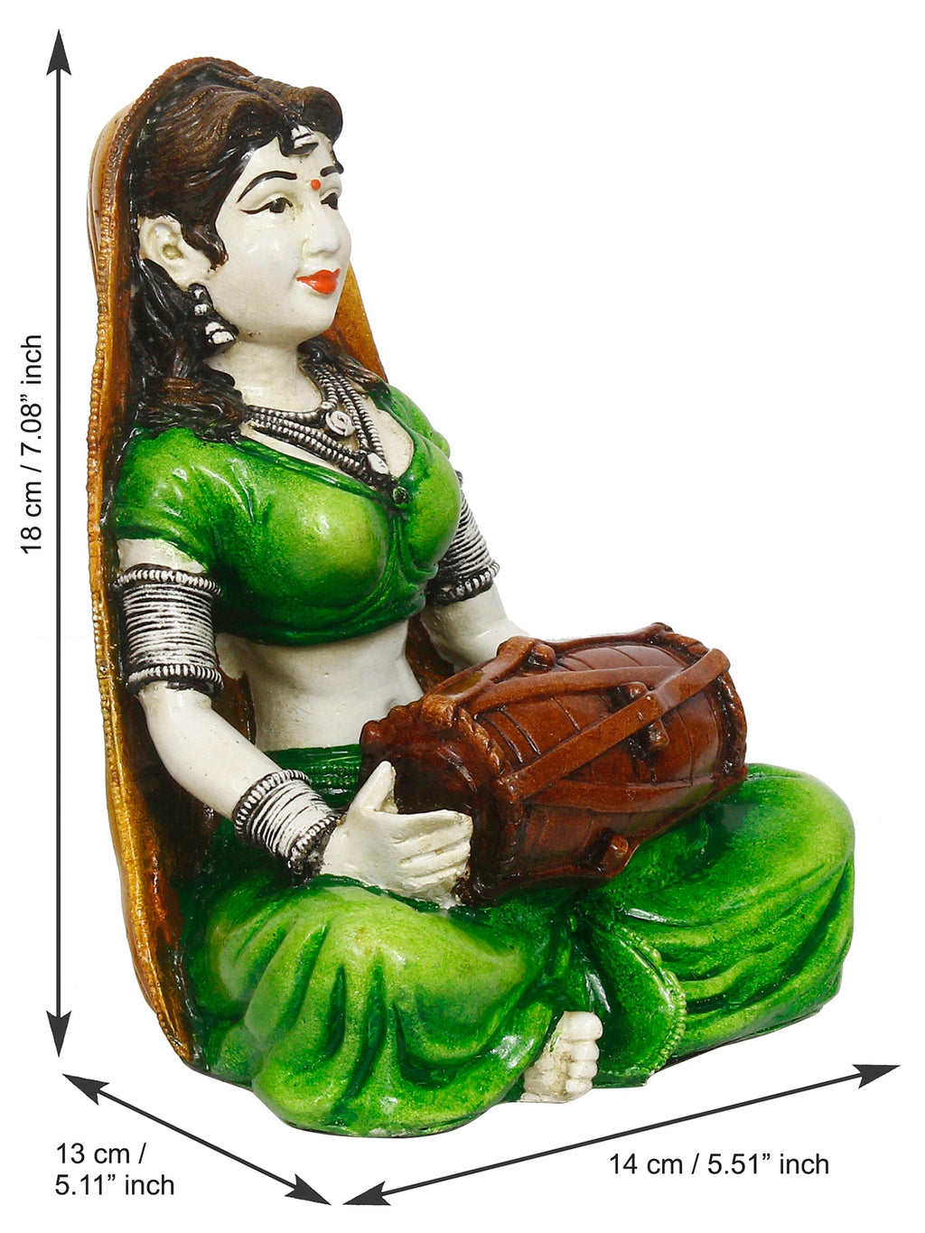 Rajasthani Lady Playing Dholak Handcrafted Decorative Polyresin Showpiece Kafalo