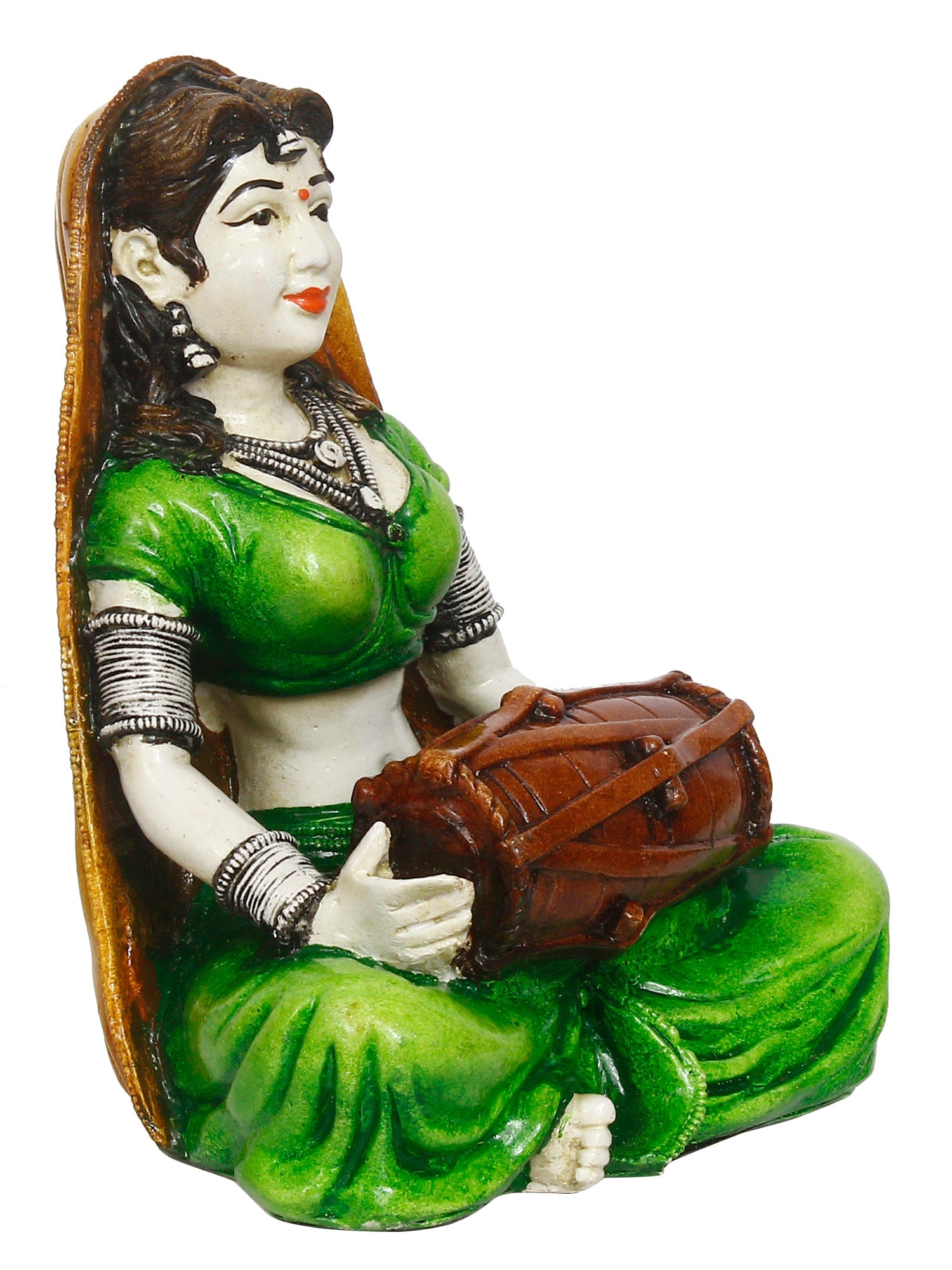 Rajasthani Lady Playing Dholak Handcrafted Decorative Polyresin Showpiece Kafalo