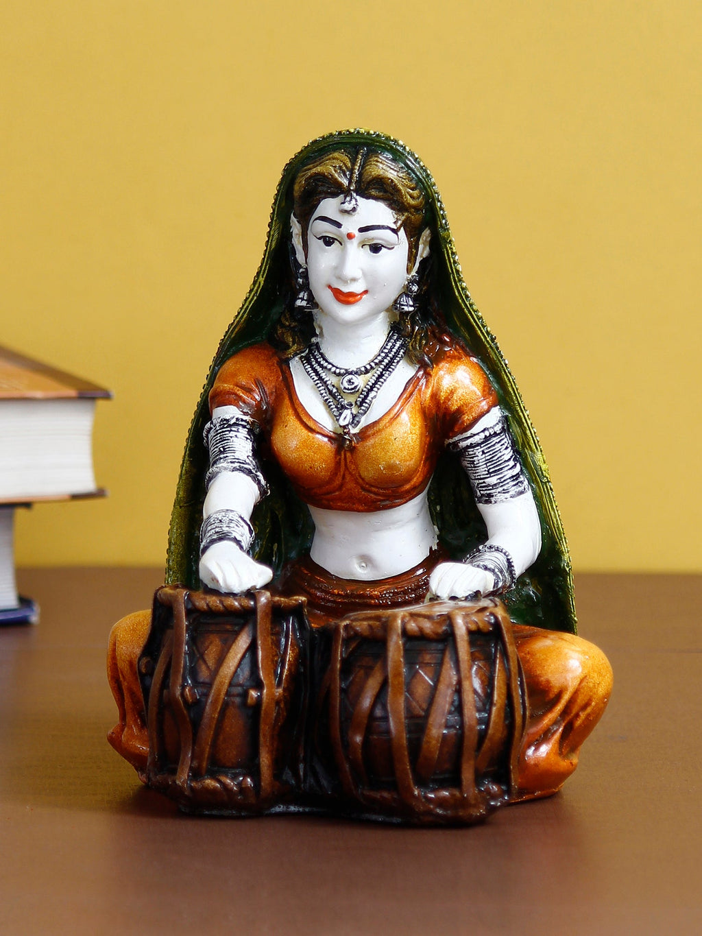 Polyresin Rajasthani Women Playing Tabla Statue Human Figurine Decorative Showpiece Kafalo