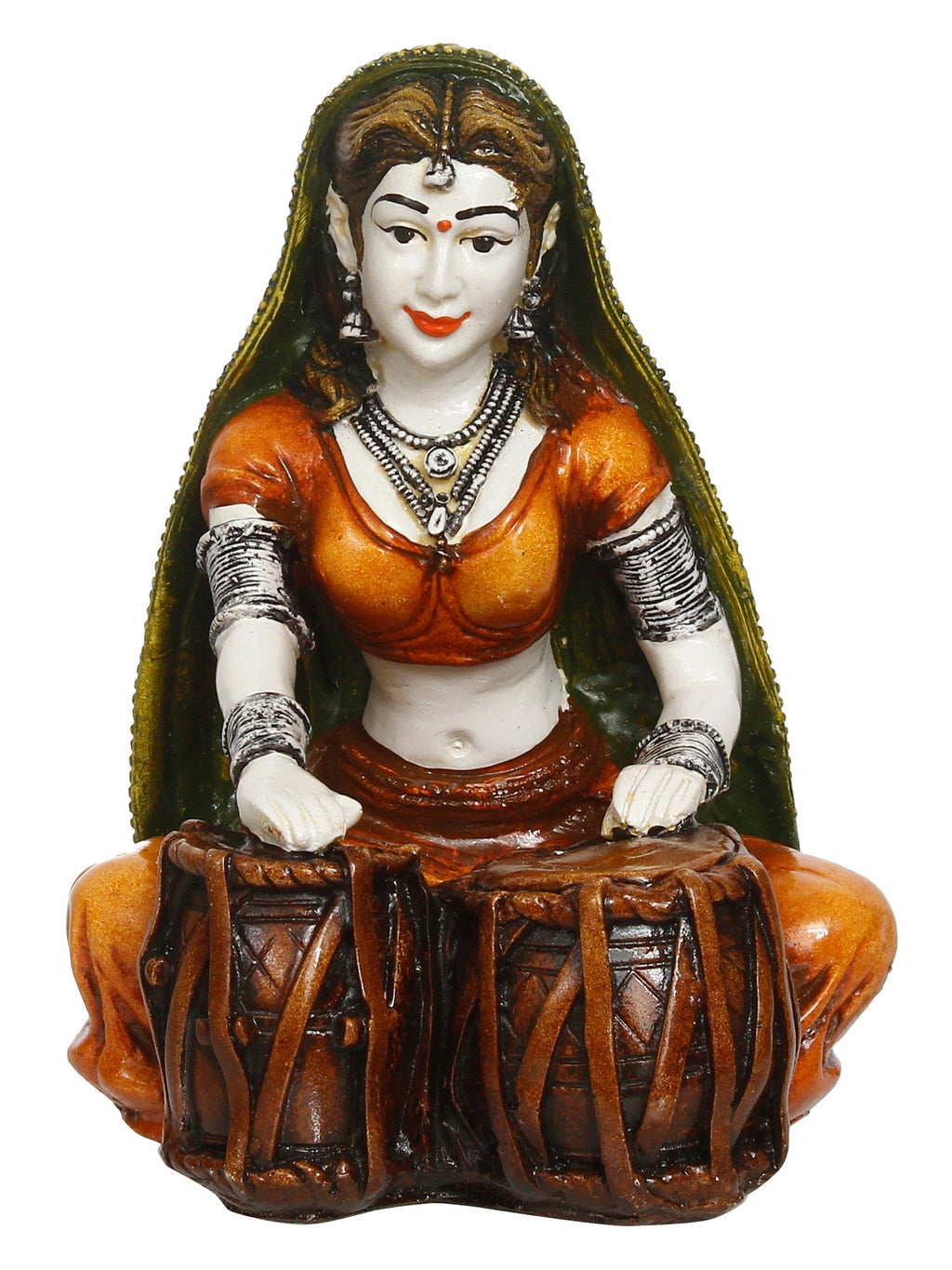 Polyresin Rajasthani Women Playing Tabla Statue Human Figurine Decorative Showpiece Kafalo