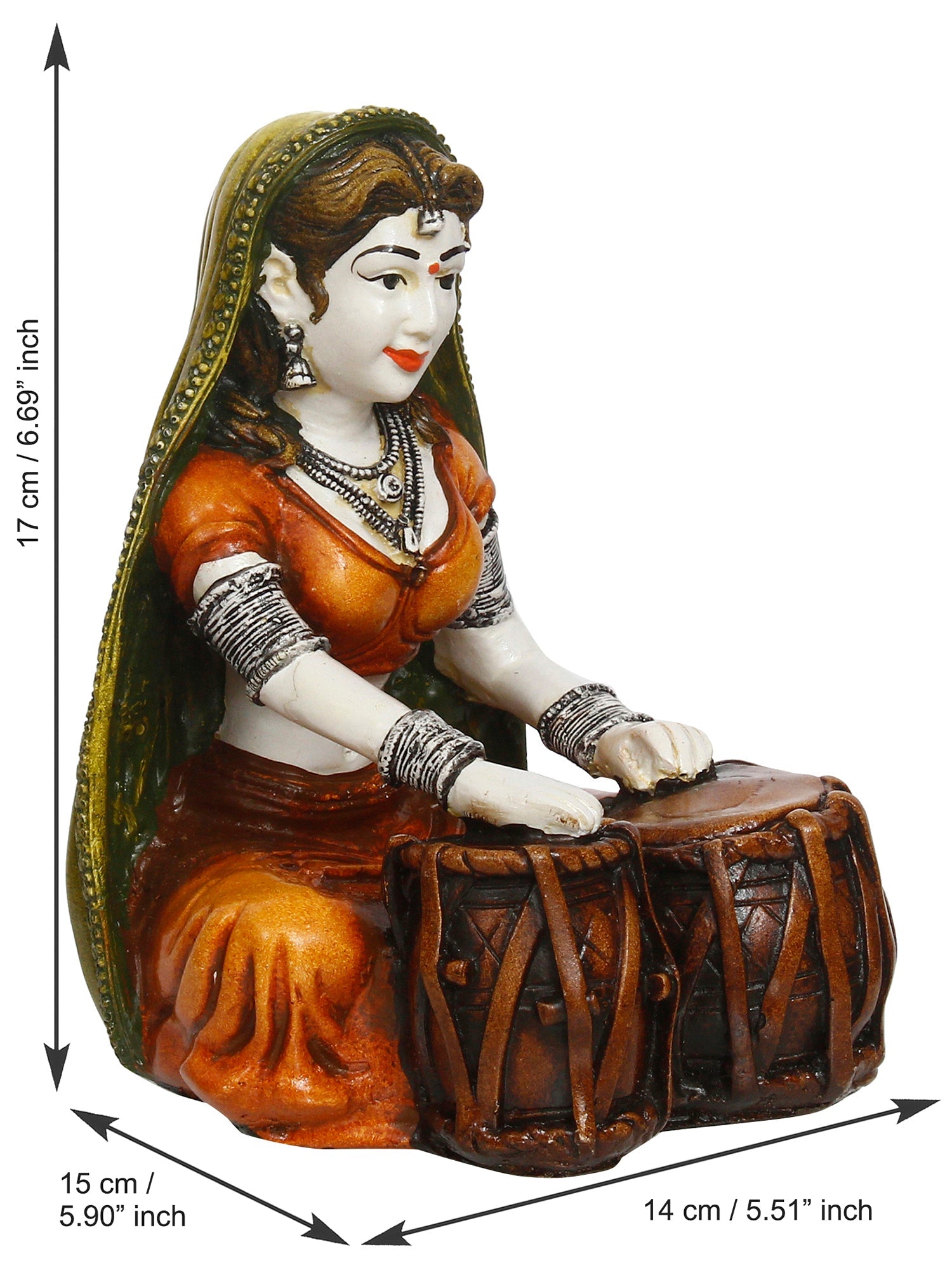 Polyresin Rajasthani Women Playing Tabla Statue Human Figurine Decorative Showpiece Kafalo