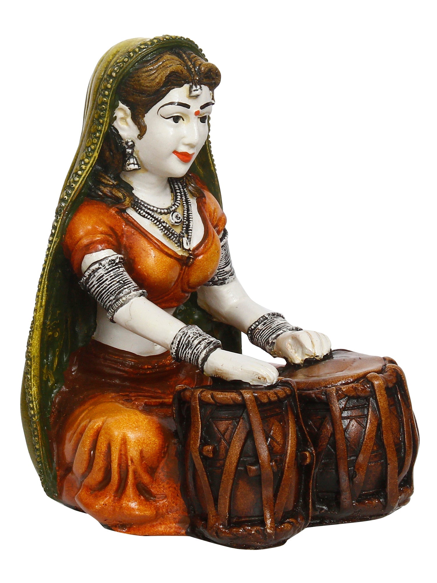 Polyresin Rajasthani Women Playing Tabla Statue Human Figurine Decorative Showpiece Kafalo