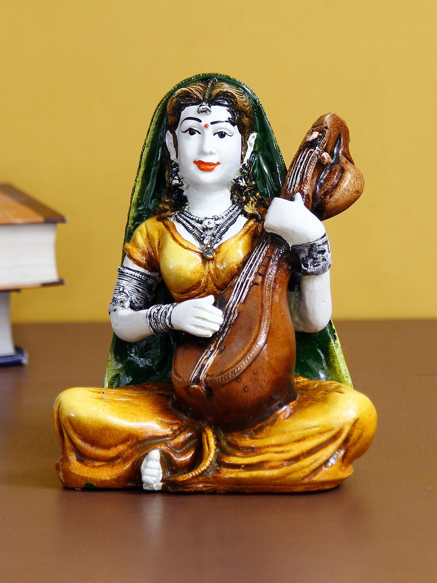 Polyresin Rajasthani Women Playing Sitar Statue Human Figurine Decorative Showpiece Kafalo
