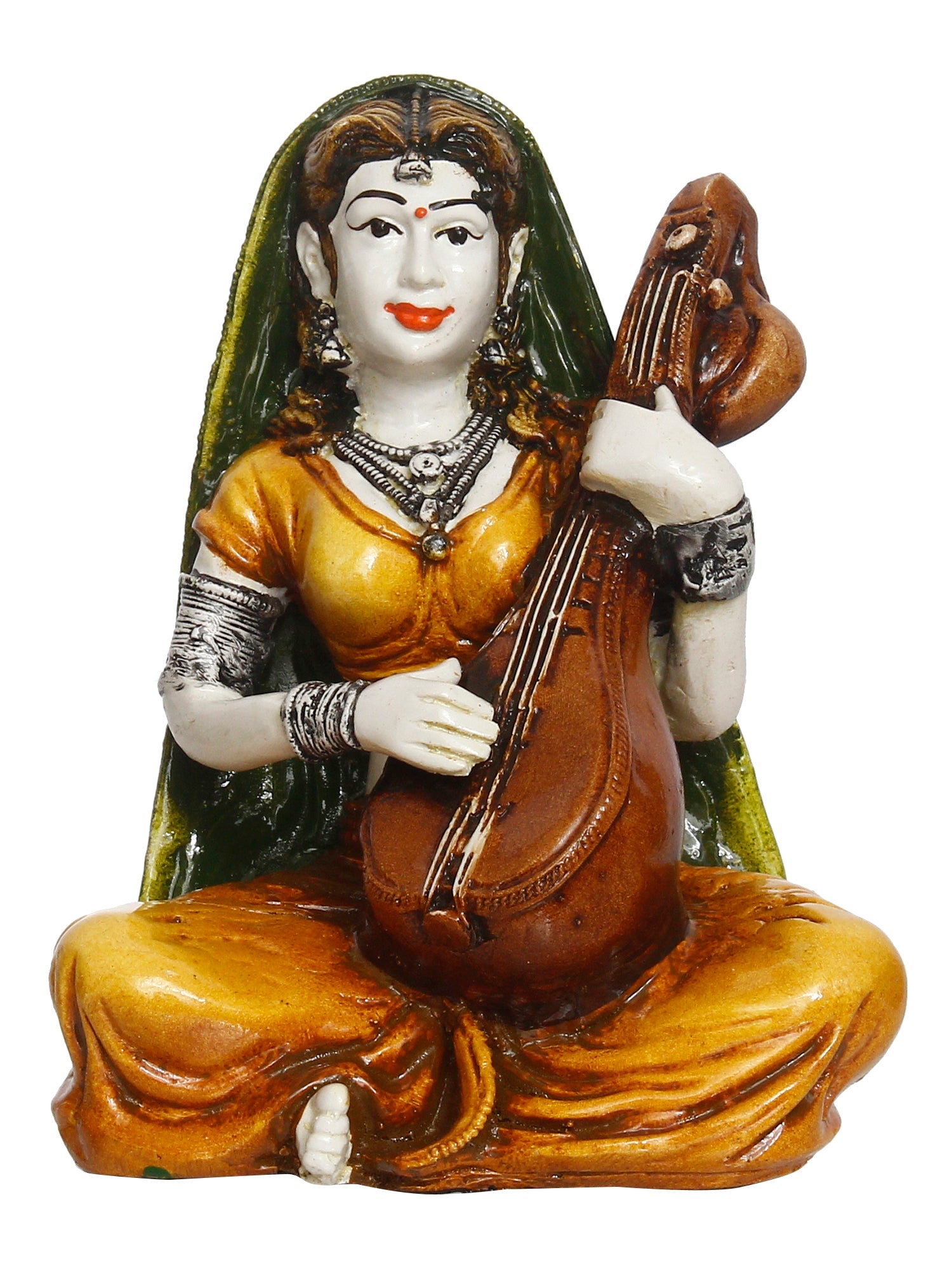 Polyresin Rajasthani Women Playing Sitar Statue Human Figurine Decorative Showpiece Kafalo