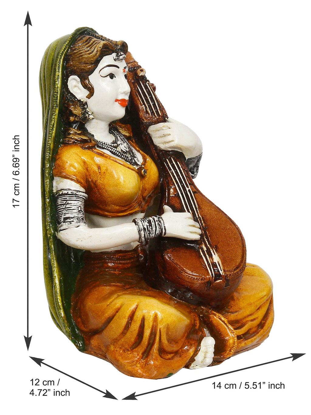 Polyresin Rajasthani Women Playing Sitar Statue Human Figurine Decorative Showpiece Kafalo