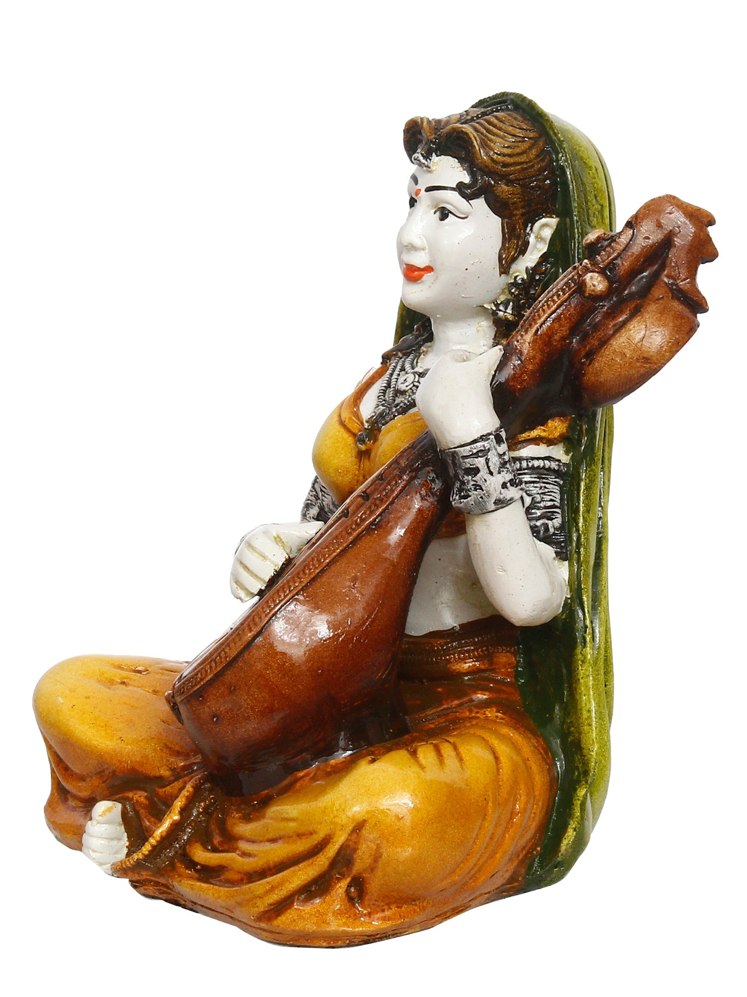 Polyresin Rajasthani Women Playing Sitar Statue Human Figurine Decorative Showpiece Kafalo