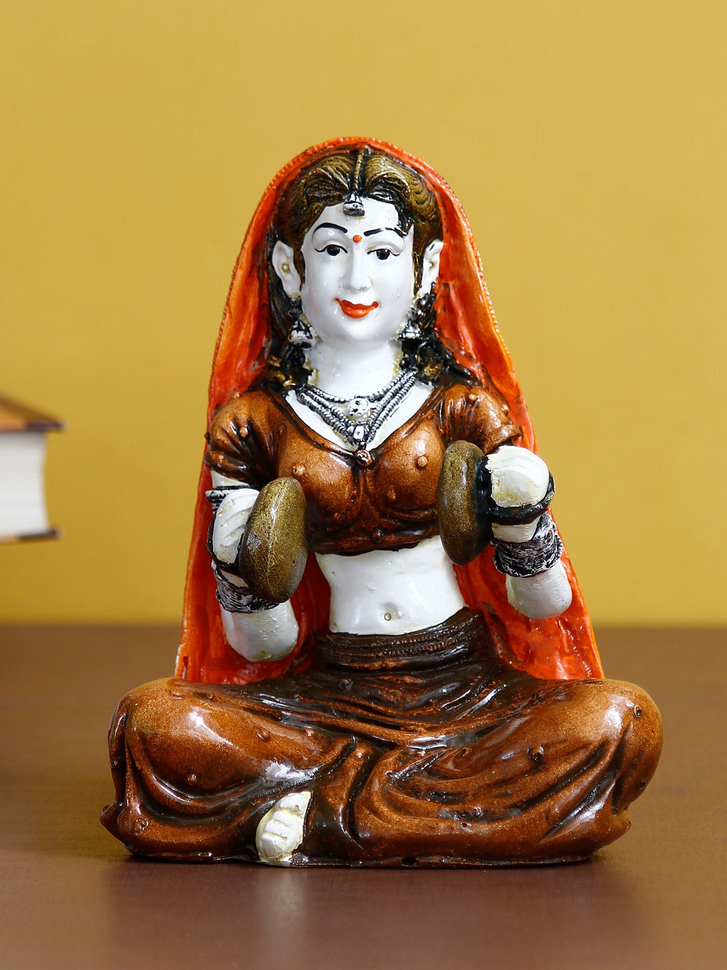 Polyresin Rajasthani Women Statue Playing Hand Cymbals Decorative Human Figurines Home Decor Showpiece Kafalo