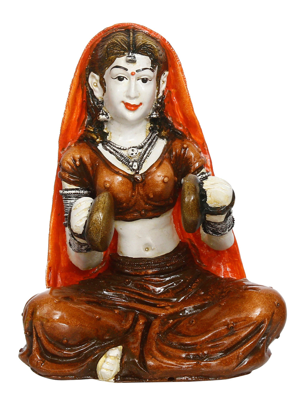 Polyresin Rajasthani Women Statue Playing Hand Cymbals Decorative Human Figurines Home Decor Showpiece Kafalo