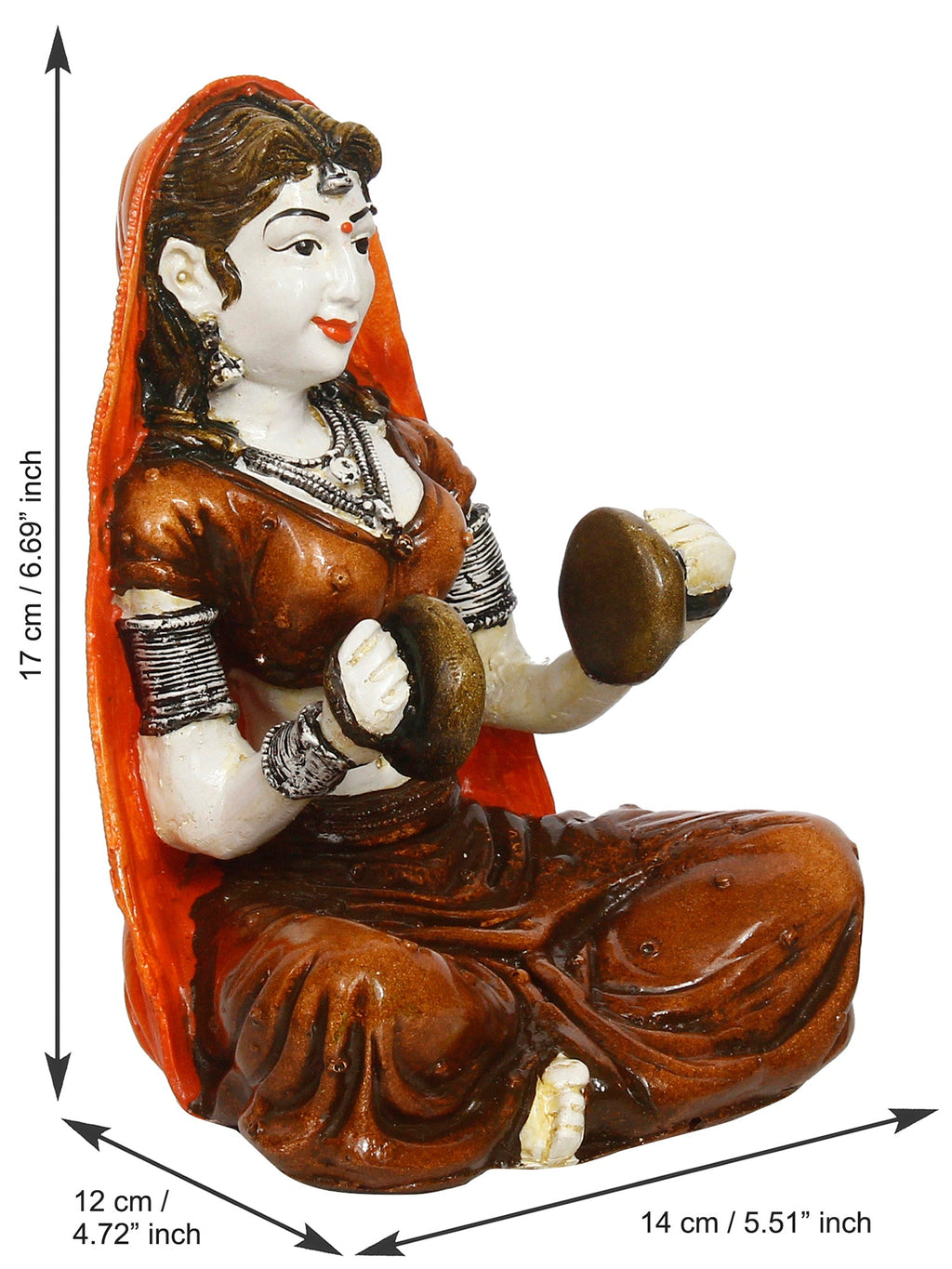 Polyresin Rajasthani Women Statue Playing Hand Cymbals Decorative Human Figurines Home Decor Showpiece Kafalo