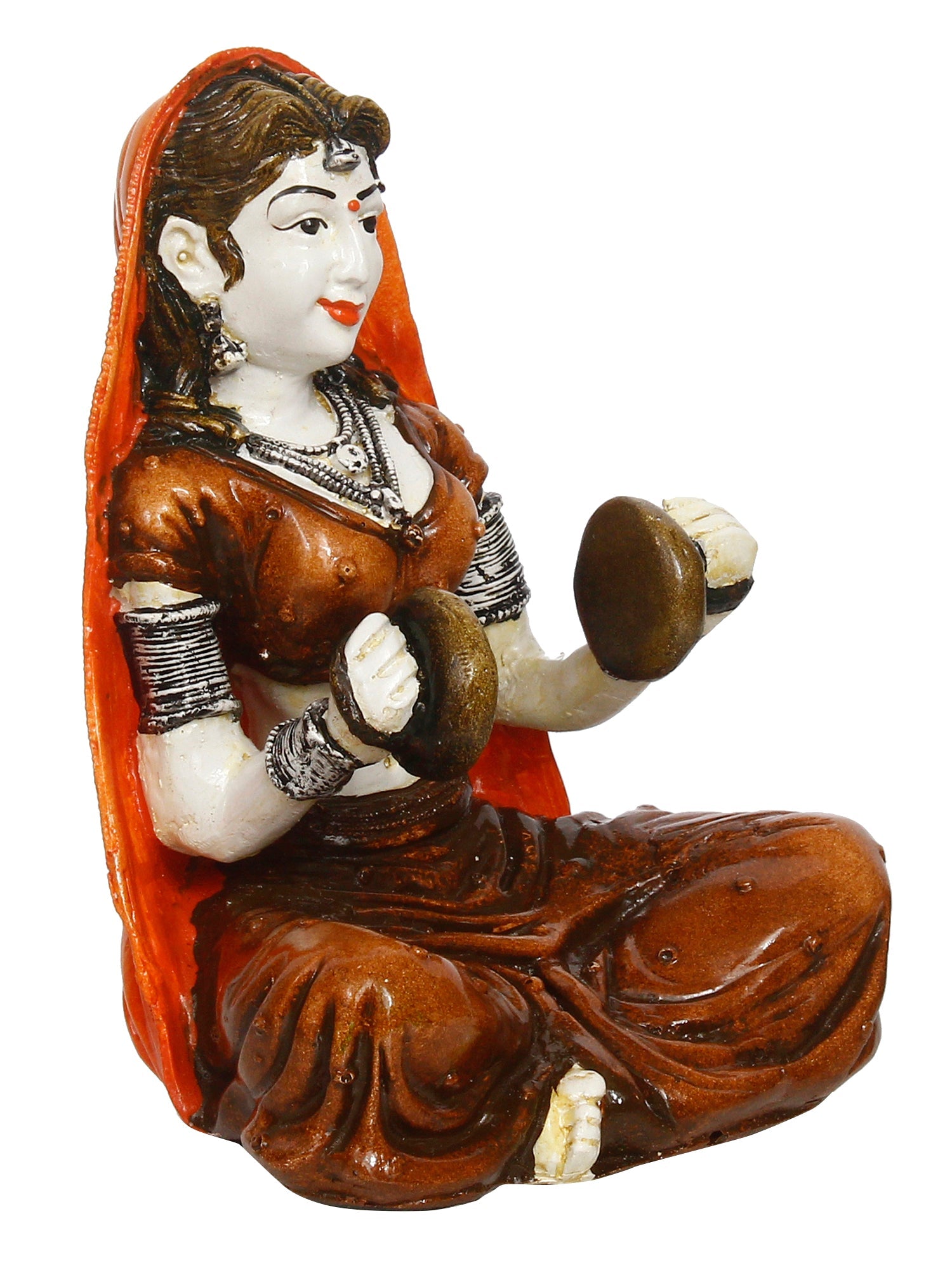 Polyresin Rajasthani Women Statue Playing Hand Cymbals Decorative Human Figurines Home Decor Showpiece Kafalo