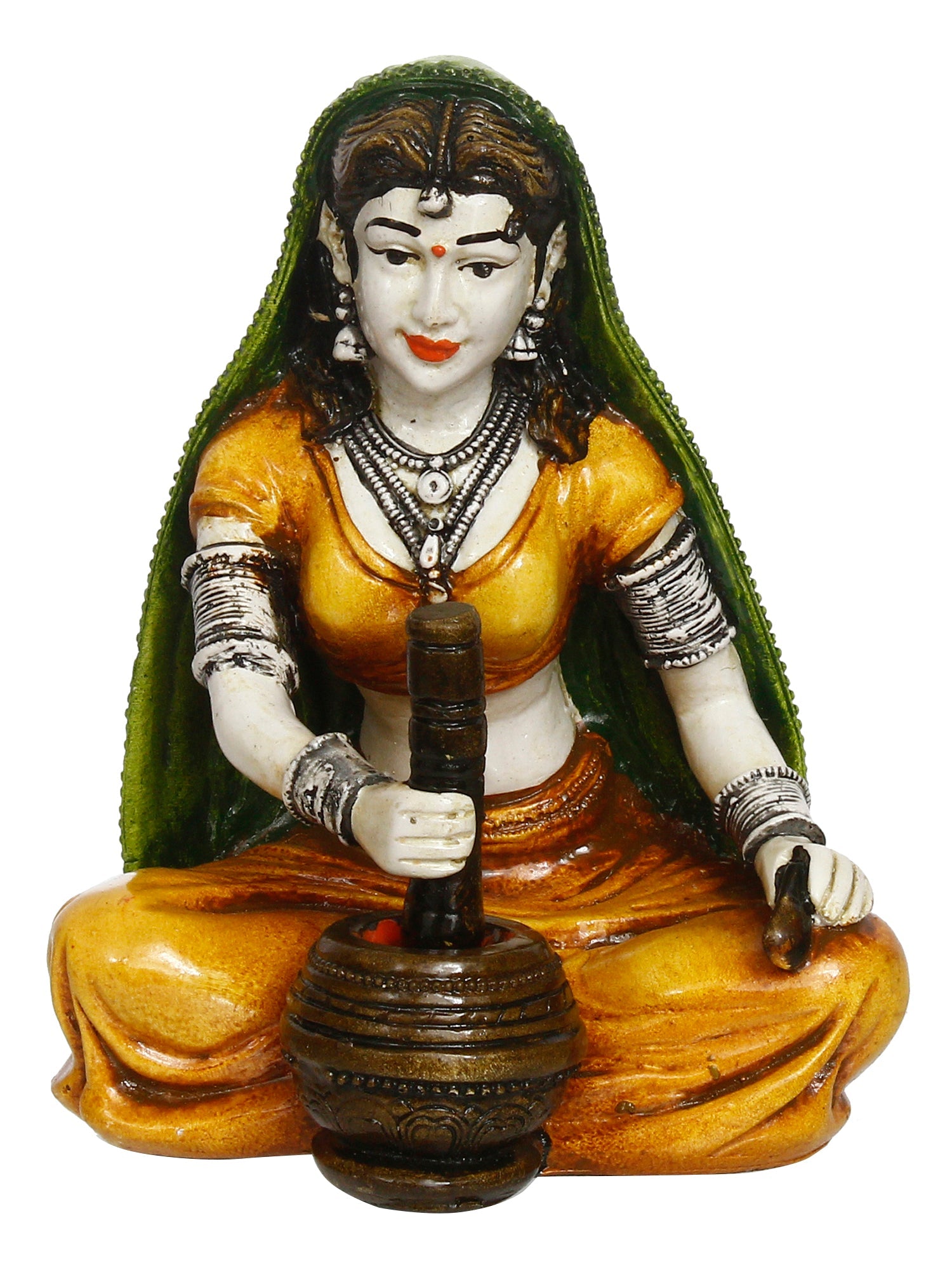 Polyresin Rajasthani Women Statue Grinding Chilli Decorative Human Figurines Home Decor Showpiece Kafalo