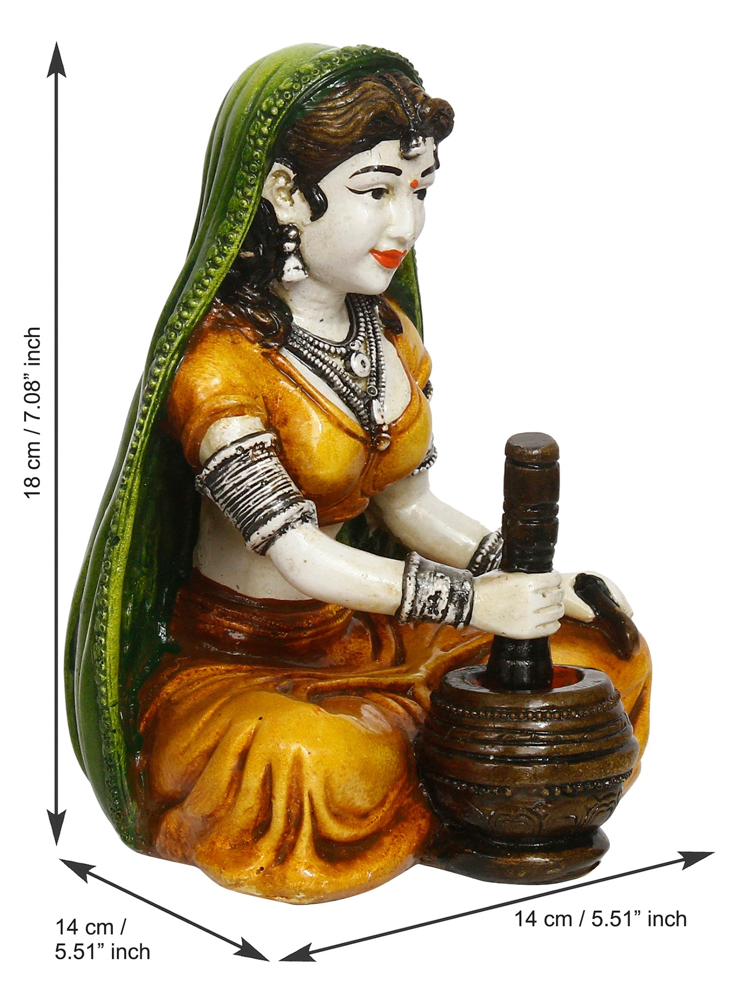 Polyresin Rajasthani Women Statue Grinding Chilli Decorative Human Figurines Home Decor Showpiece Kafalo