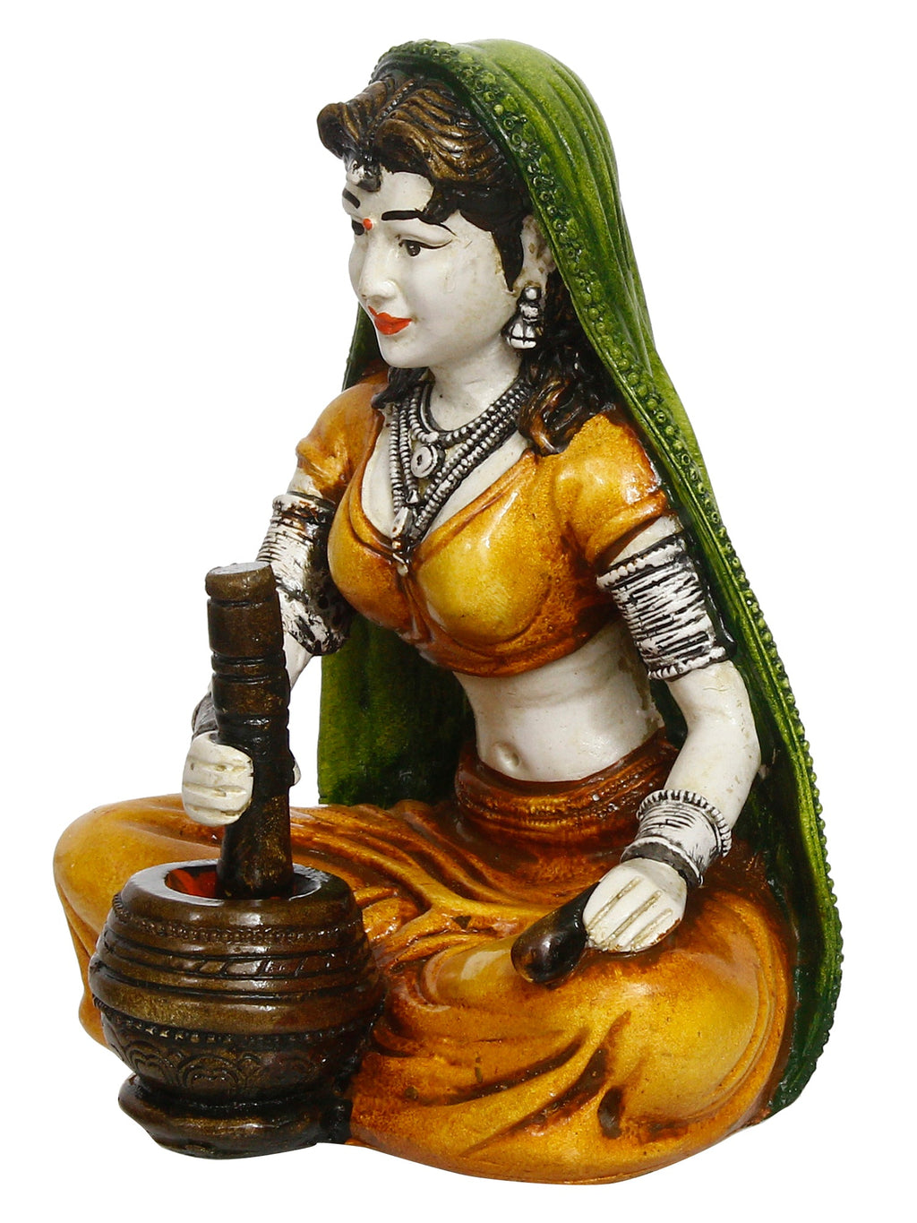 Polyresin Rajasthani Women Statue Grinding Chilli Decorative Human Figurines Home Decor Showpiece Kafalo