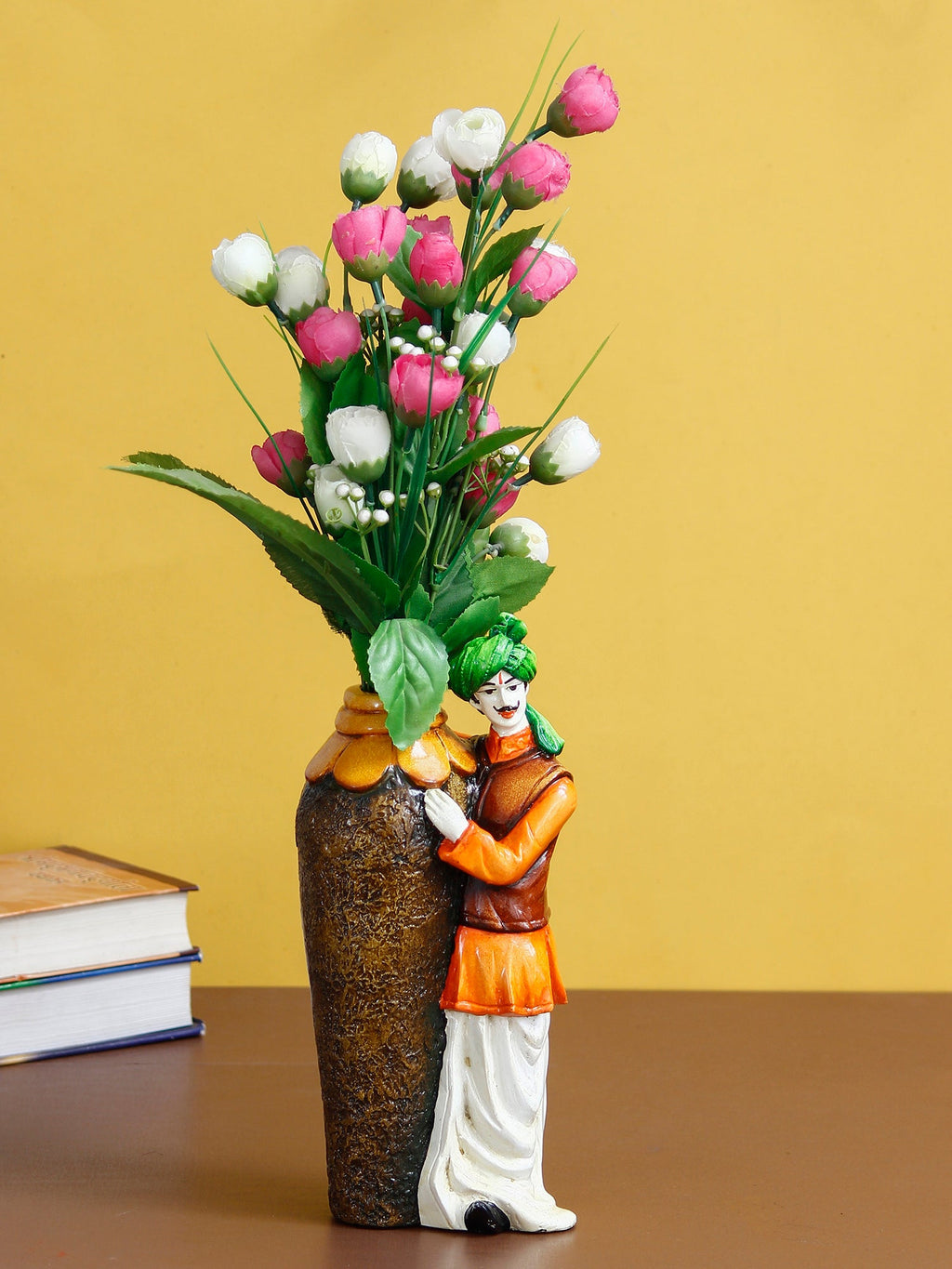 Rajasthani Men with Flower Pot Decorative Handcrafted Polyresin Showpiece Kafalo