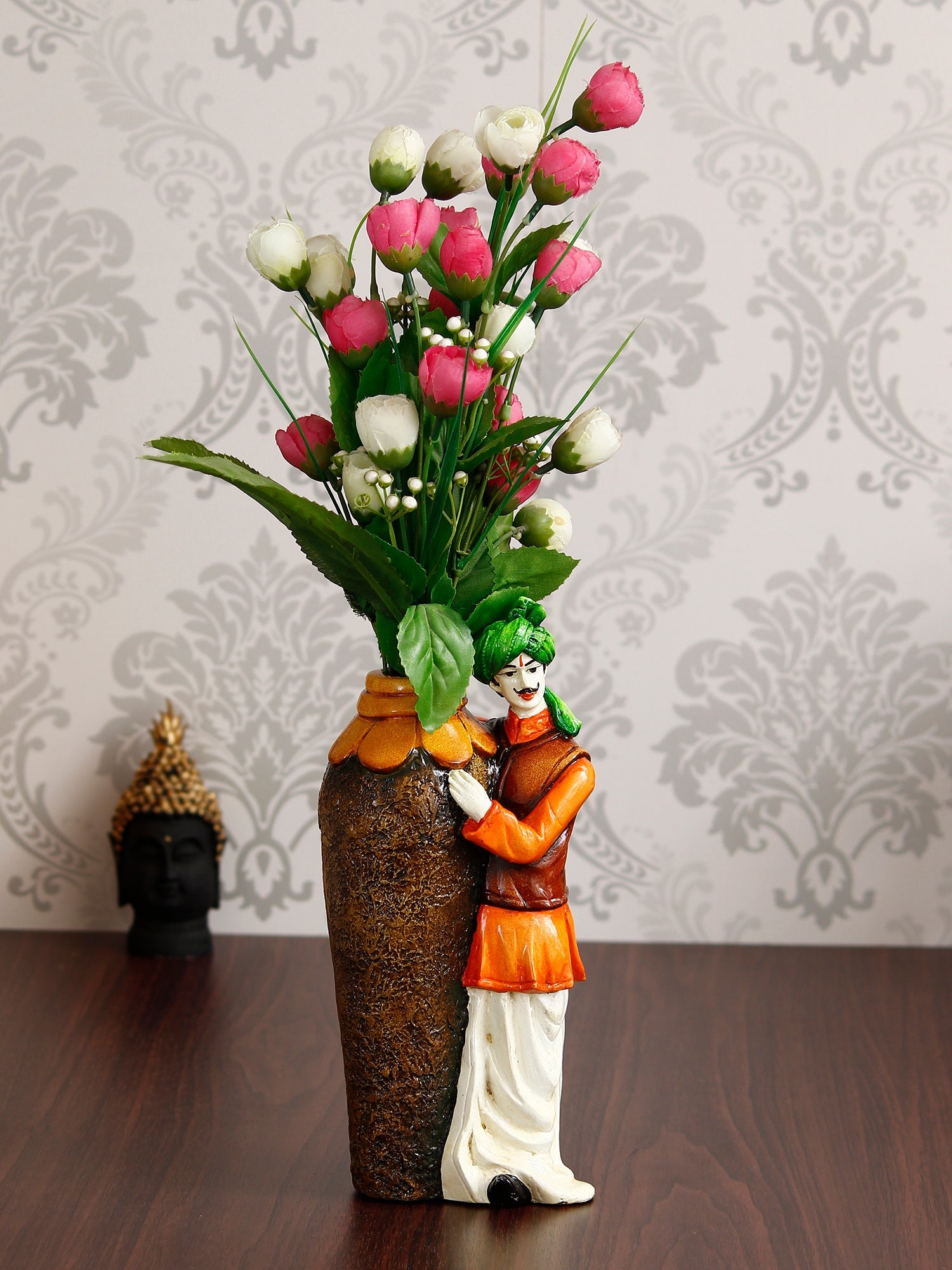 Rajasthani Men with Flower Pot Decorative Handcrafted Polyresin Showpiece Kafalo